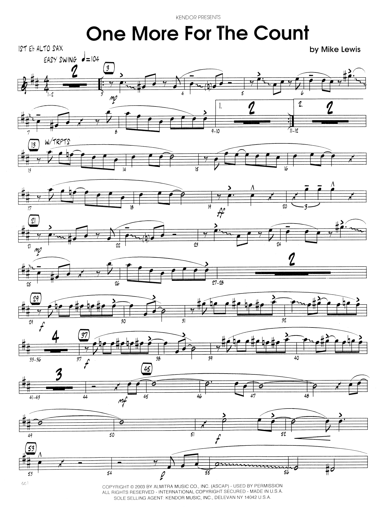 One More For The Count - 1st Eb Alto Saxophone (Jazz Ensemble) von Mike Lewis