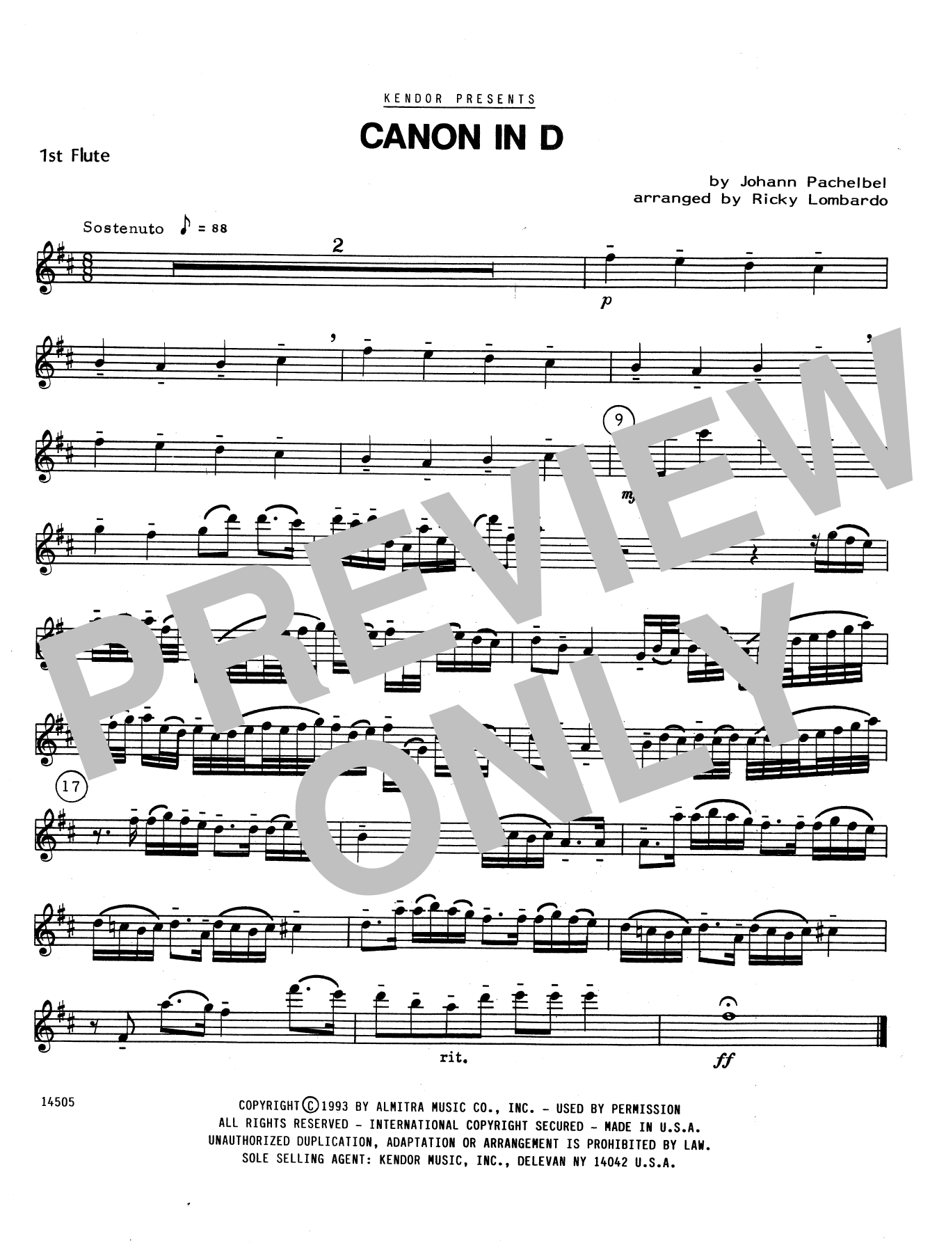 Canon In D - 1st Flute (Woodwind Ensemble) von Ricky Lombardo