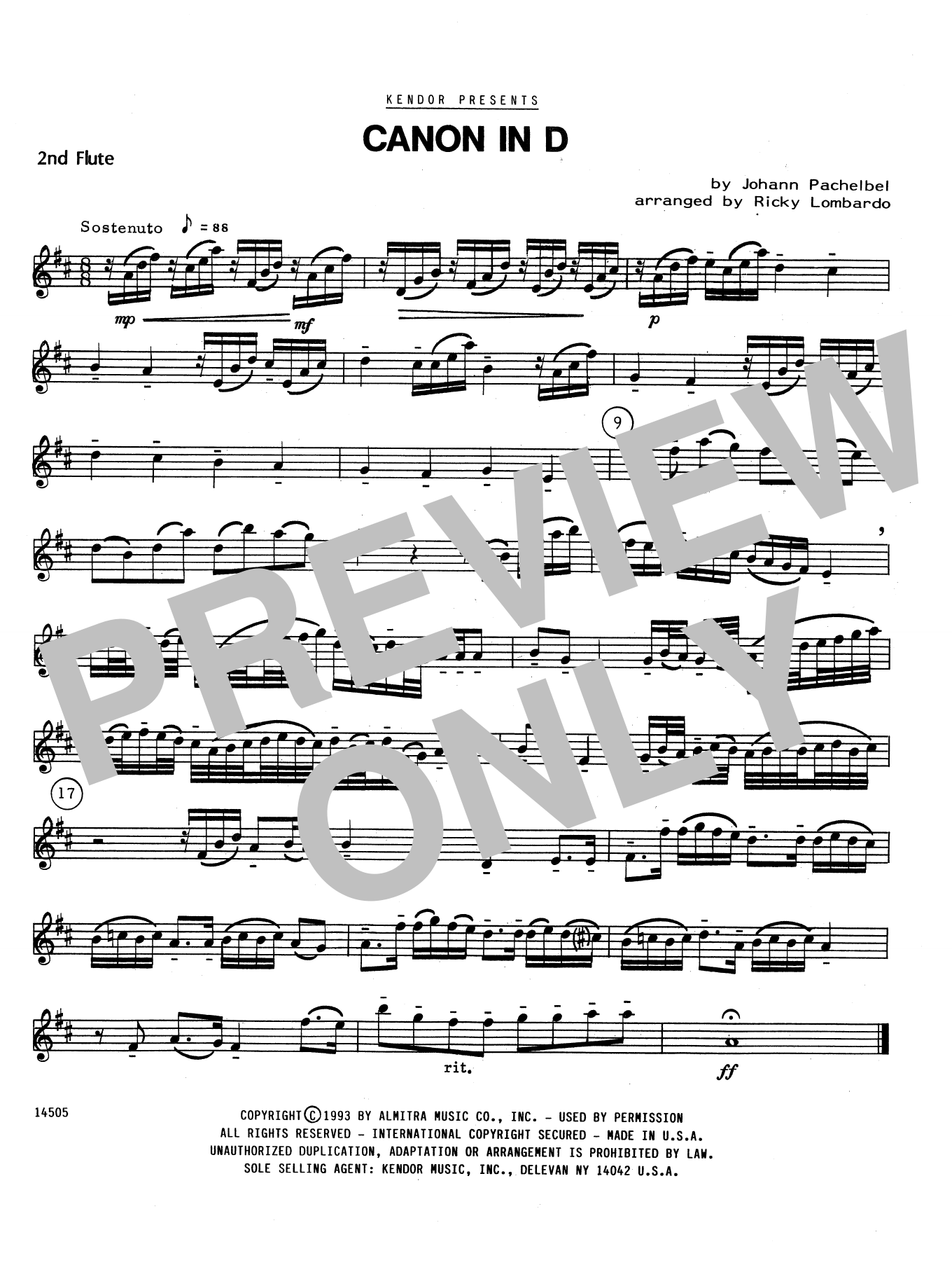 Canon In D - 2nd Flute (Woodwind Ensemble) von Ricky Lombardo