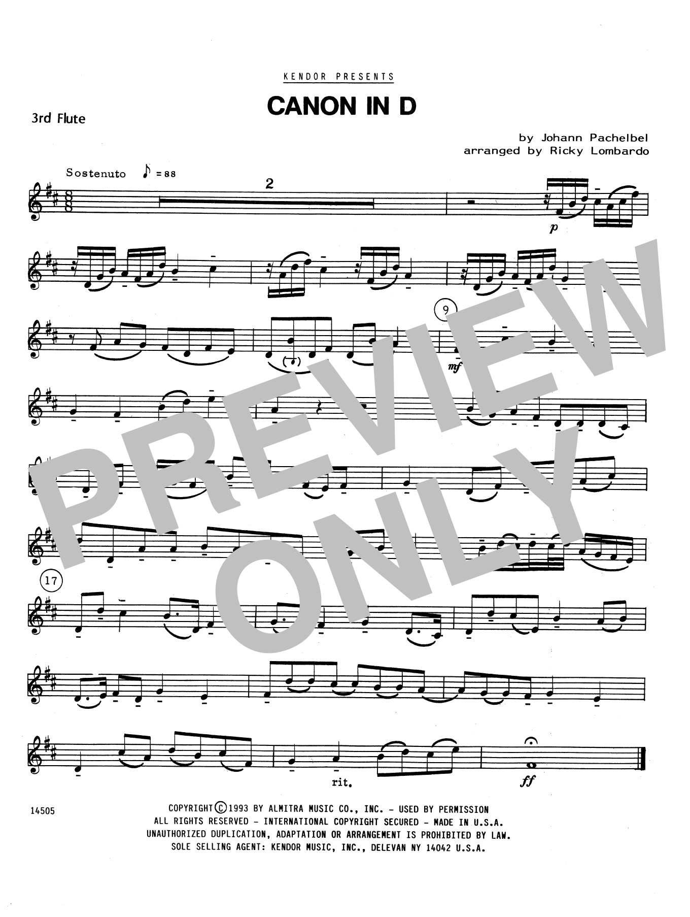 Canon In D - 3rd C Flute (Woodwind Ensemble) von Ricky Lombardo