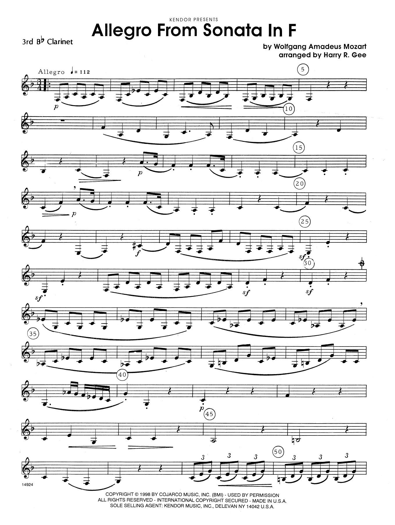 Allegro From Sonata In F - 3rd Bb Clarinet (Woodwind Ensemble) von Harry Gee