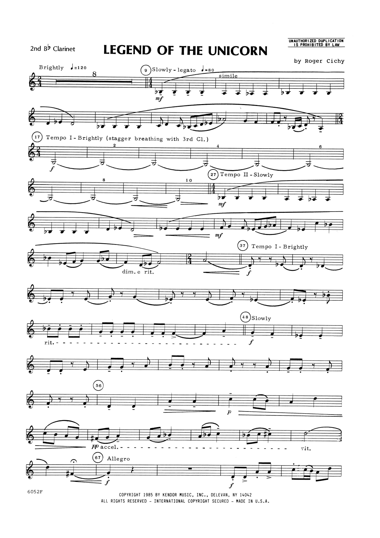 Legend Of The Unicorn - 2nd Bb Clarinet (Woodwind Ensemble) von Roger Cichy