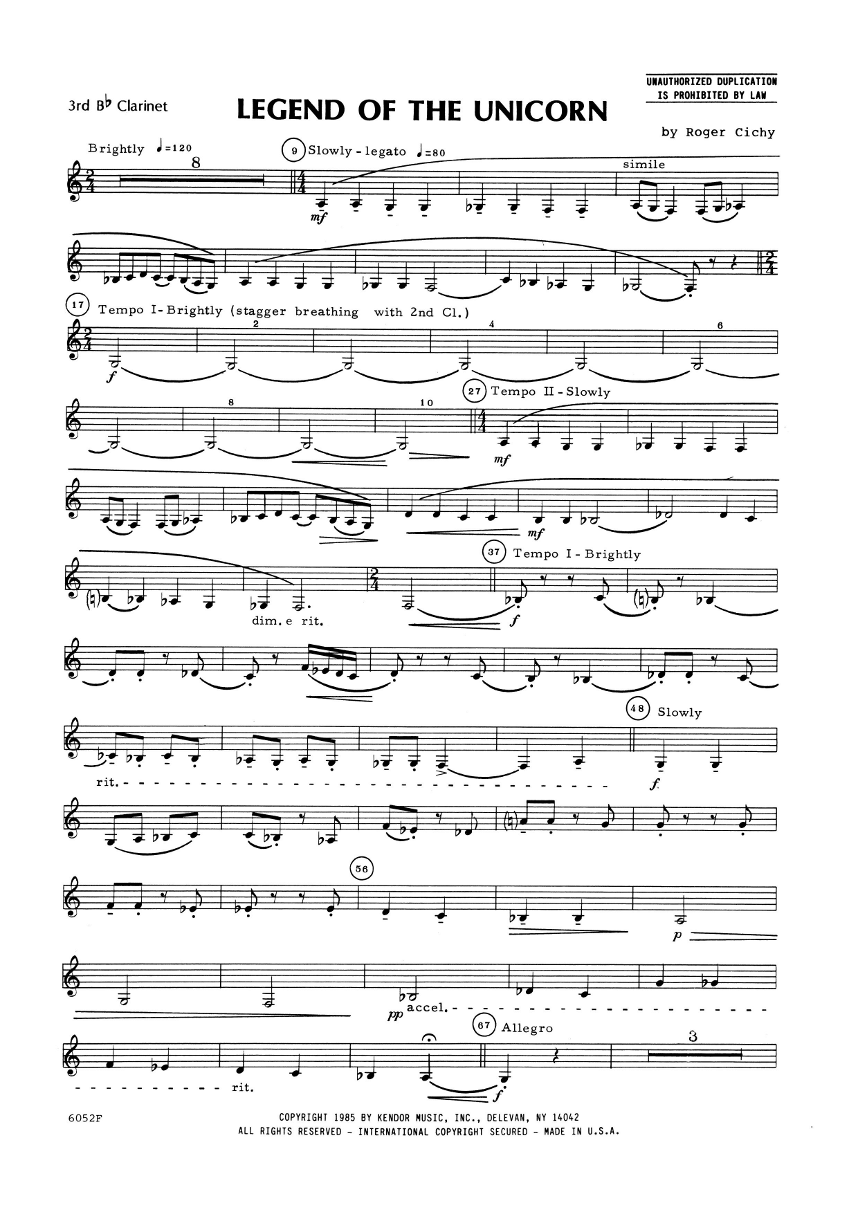 Legend Of The Unicorn - 3rd Bb Clarinet (Woodwind Ensemble) von Roger Cichy