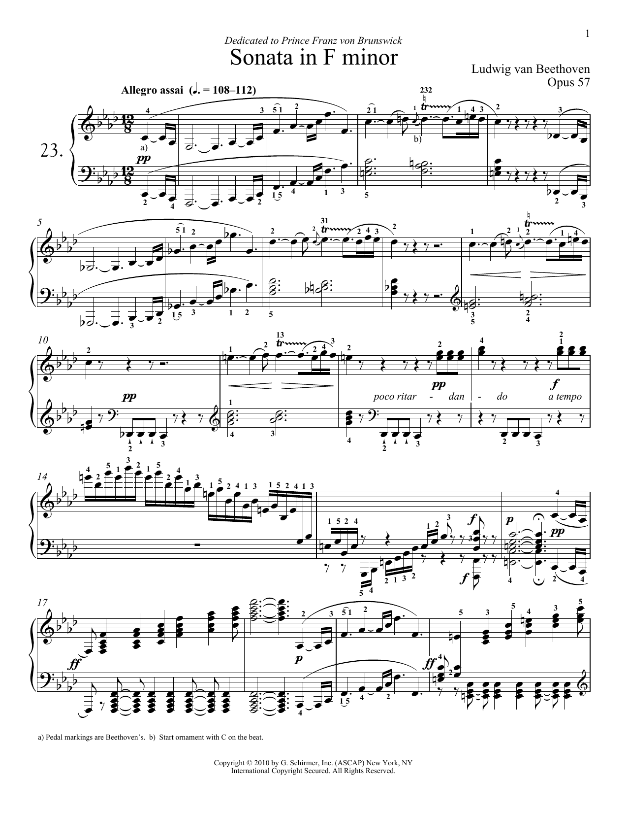 Piano Sonata No. 23 In F minor, Op. 57 