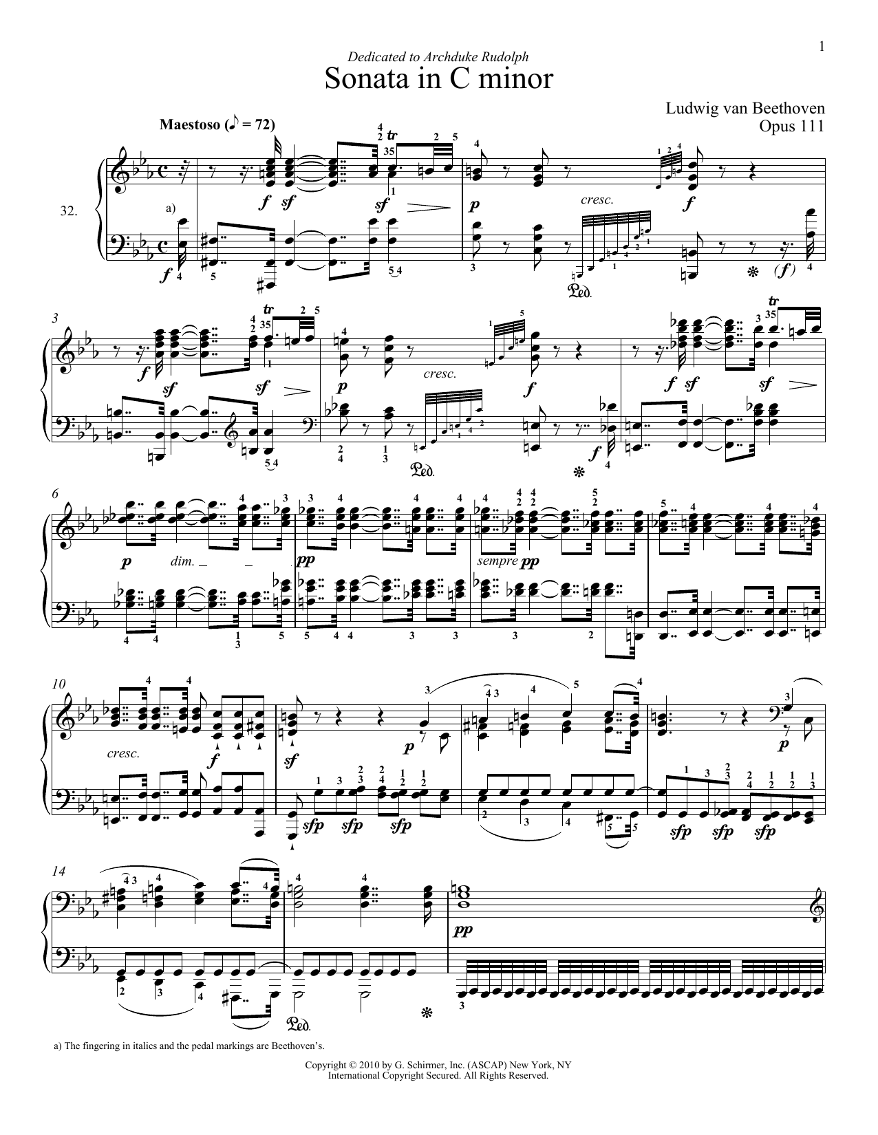 Piano Sonata No. 32 In C minor, Op. 111 (Piano Solo) von Ludwig van Beethoven