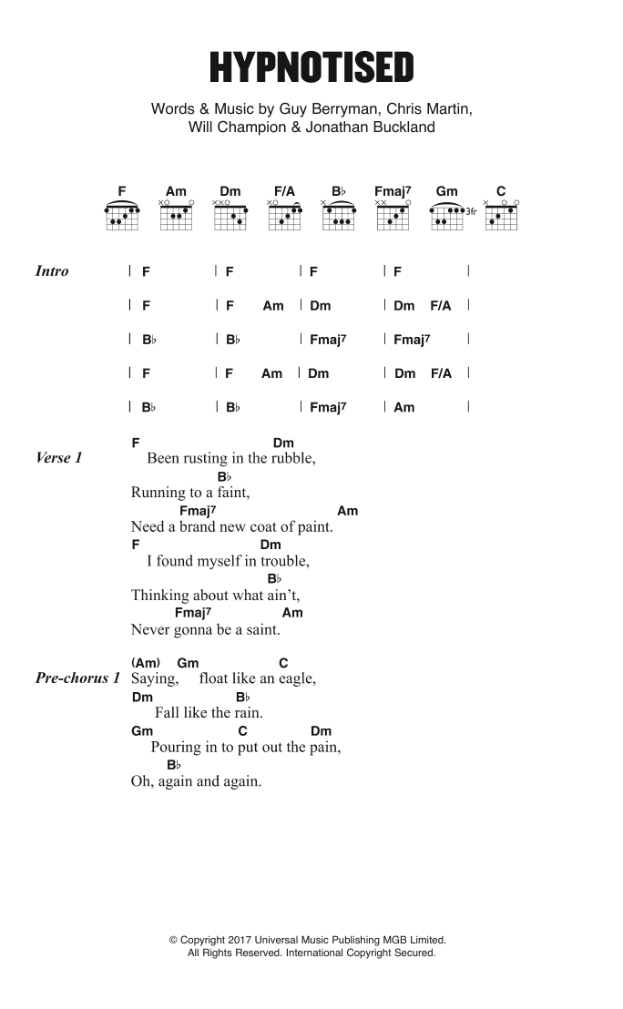 Hypnotised (Guitar Chords/Lyrics) von Coldplay