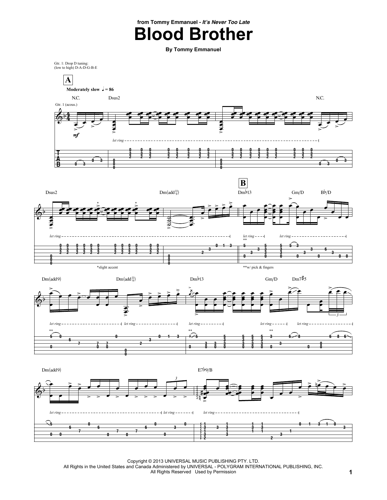 Blood Brother (Guitar Tab) von Tommy Emmanuel