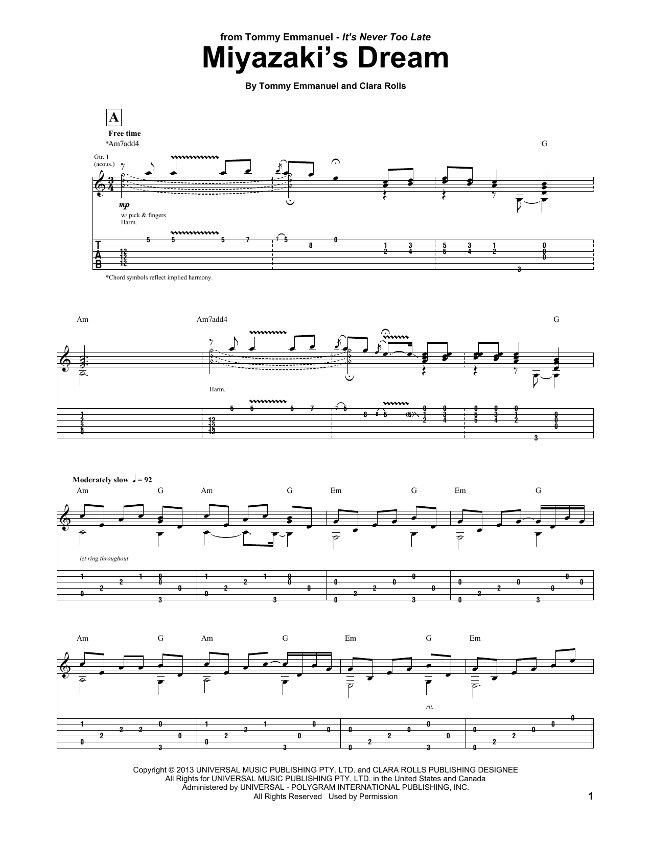 Miyazaki's Dream (Guitar Tab) von Tommy Emmanuel