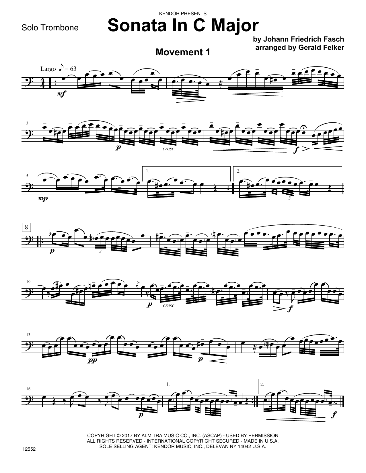 Sonata in C Major - Trombone (Brass Solo) von Friedrich Fasch