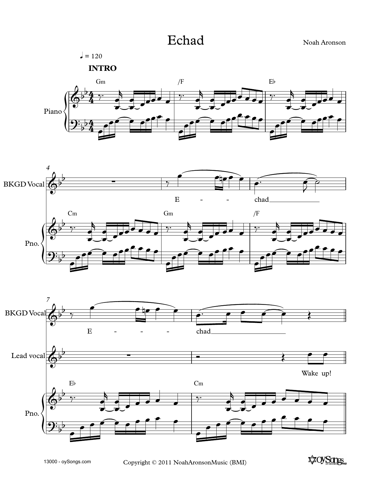 Echad (Piano, Vocal & Guitar Chords (Right-Hand Melody)) von Noah Aronson