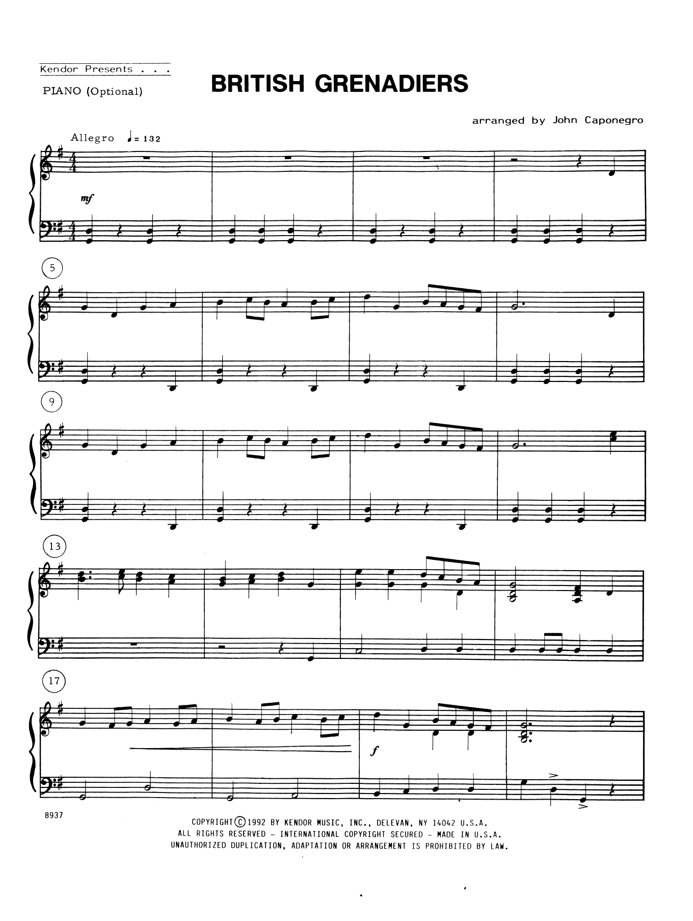 British Grenadiers - Piano Accompaniment (Orchestra) von John Caponegro