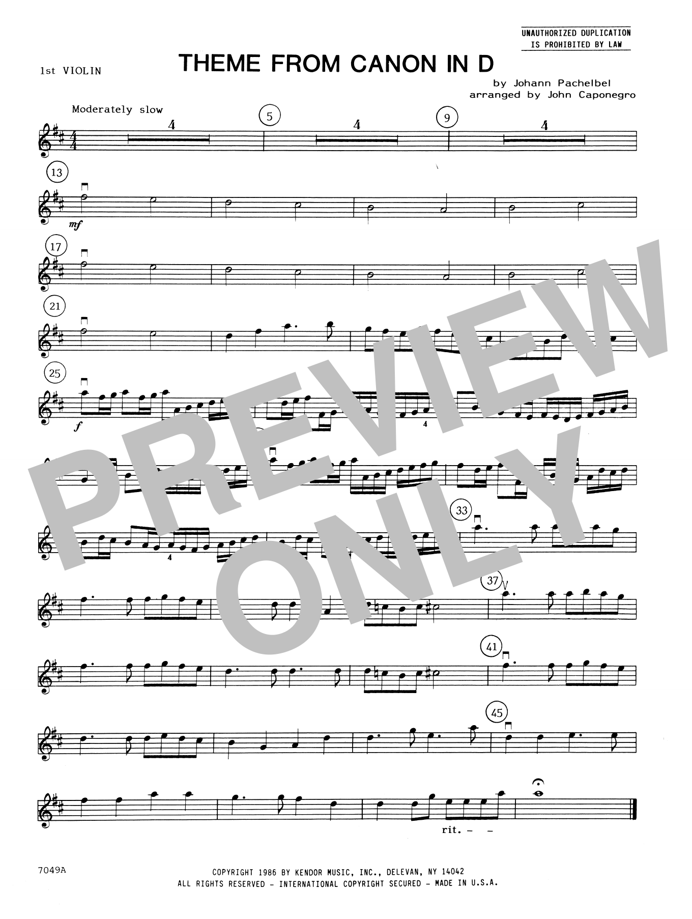 Theme From Canon In D - 1st Violin (Orchestra) von John Caponegro