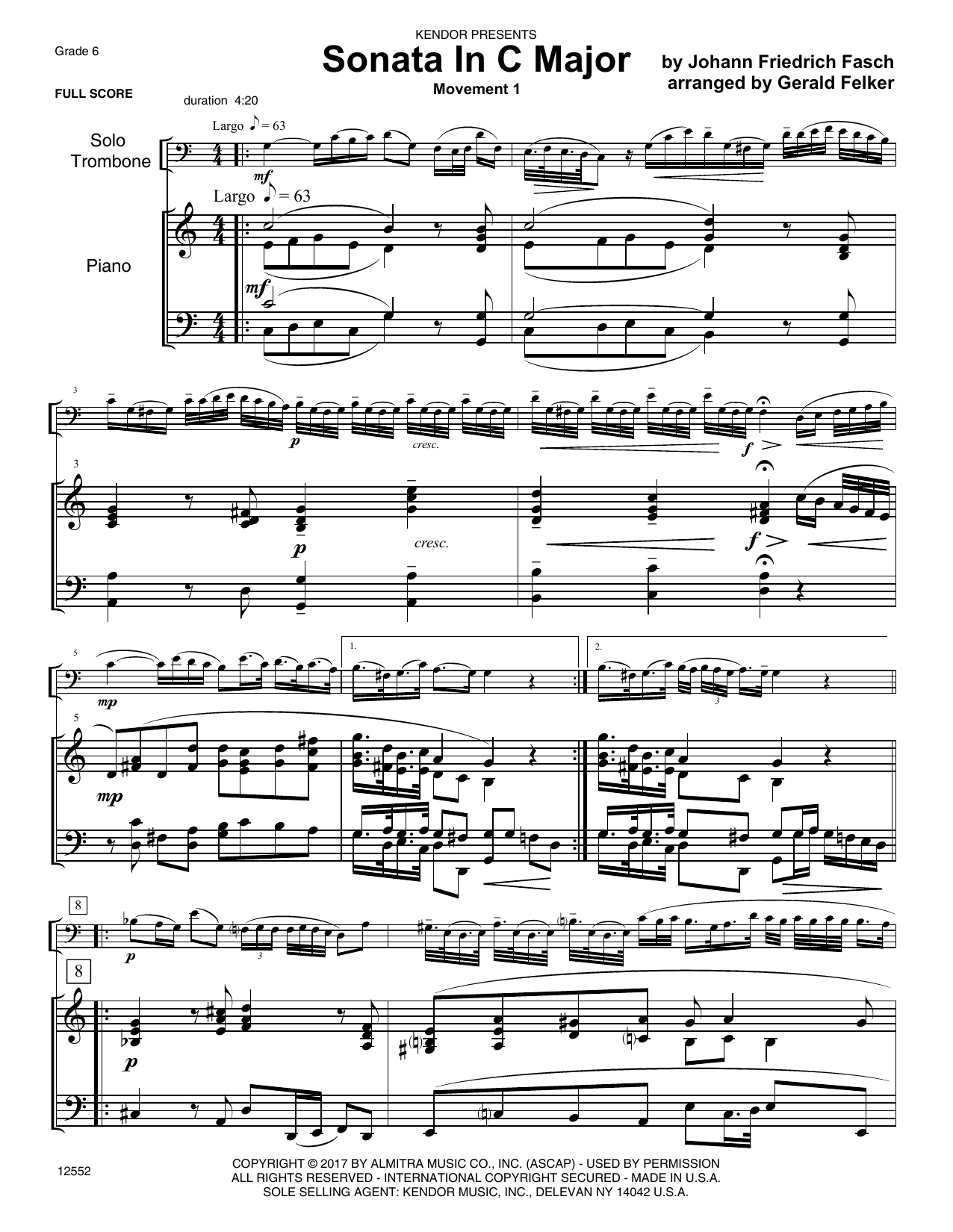 Sonata in C Major - Piano Accompaniment (Brass Solo) von Friedrich Fasch