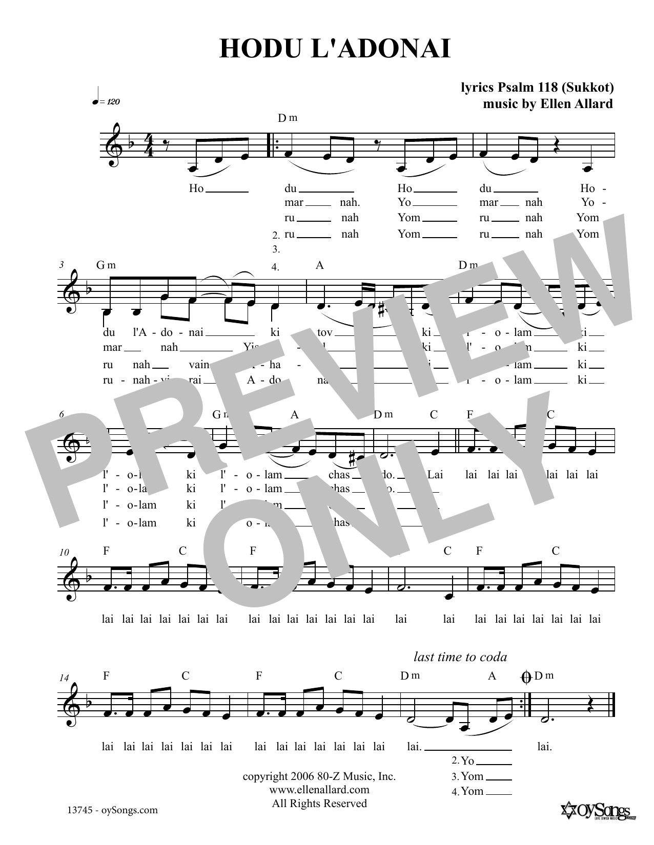 Hodu L'Adonai (Lead Sheet / Fake Book) von Ellen Allard