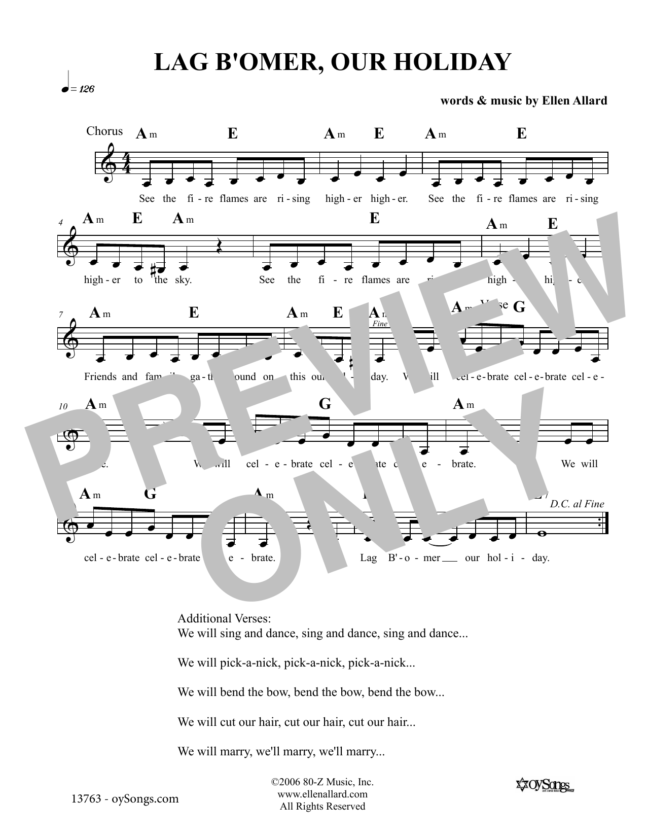 Lag B'omer Our Holiday (Lead Sheet / Fake Book) von Ellen Allard