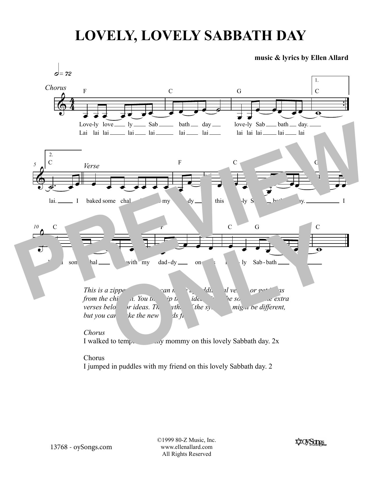 Lovely Lovely Sabbath Day (Lead Sheet / Fake Book) von Ellen Allard