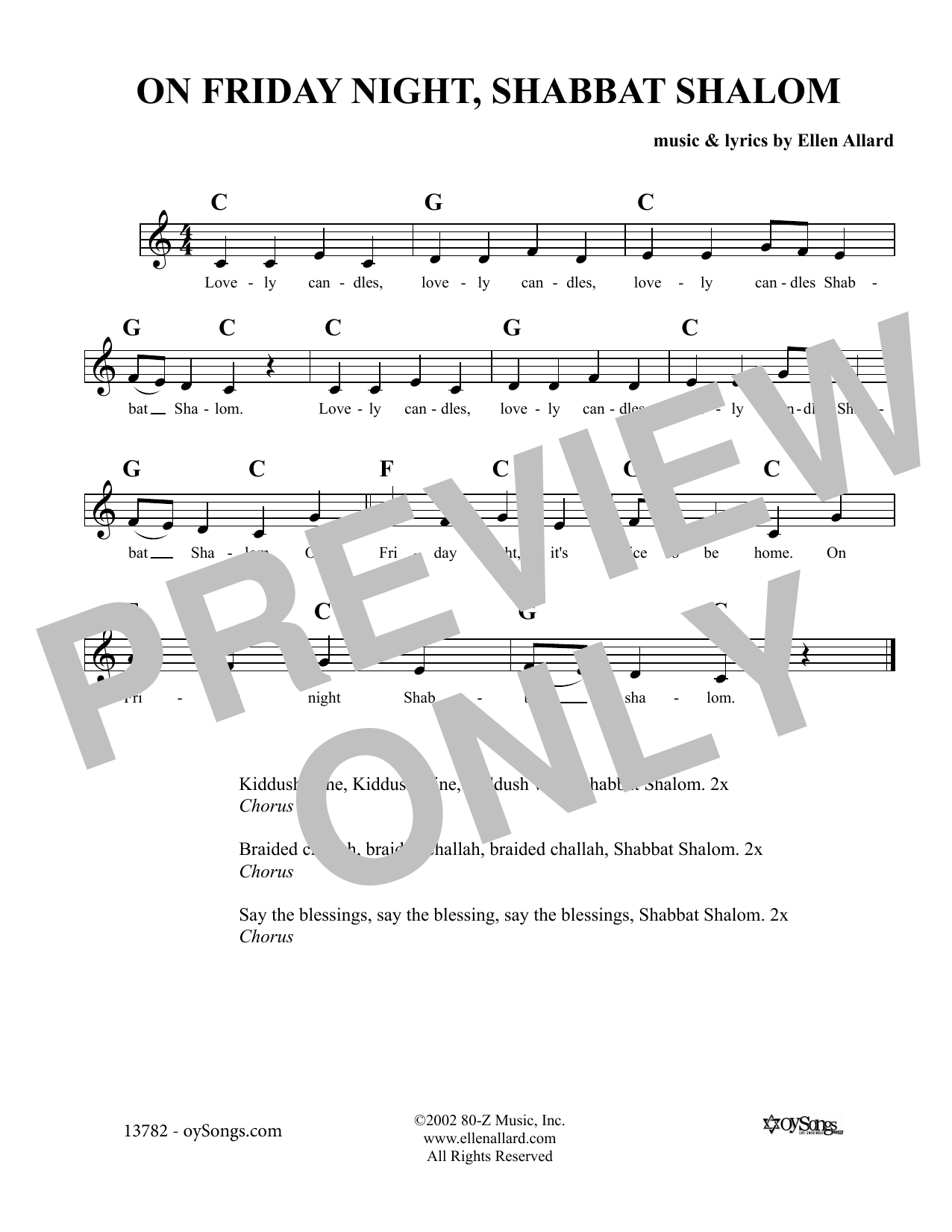 On Friday Night Shabbat Shalom (Lead Sheet / Fake Book) von Ellen Allard