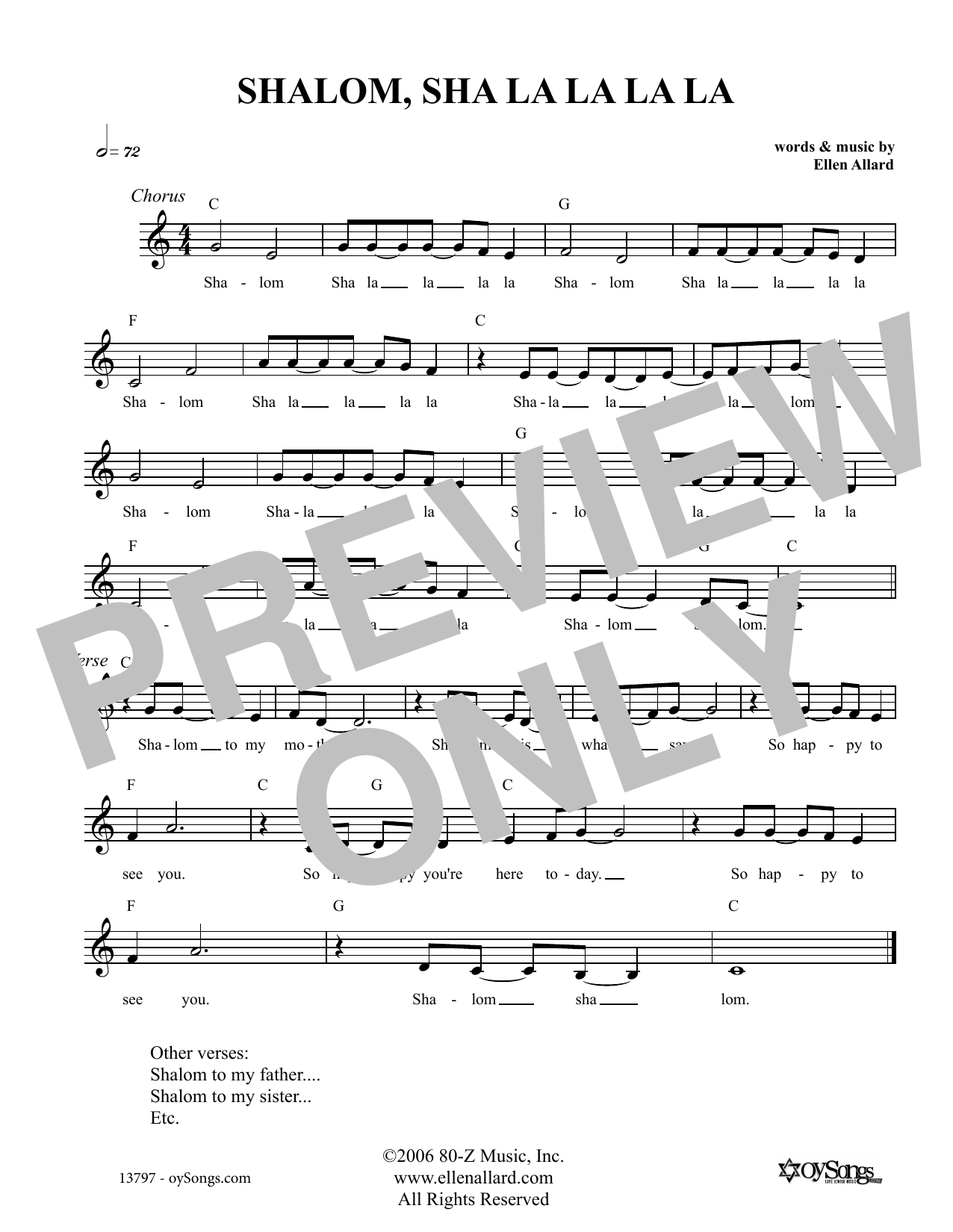 Shalom Sha La La La (Lead Sheet / Fake Book) von Ellen Allard