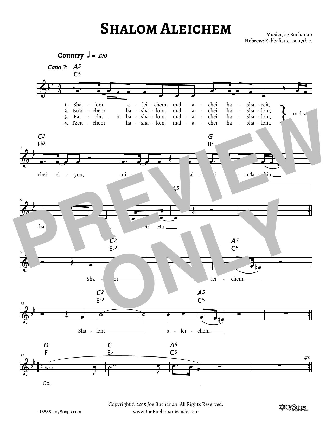 Shalom Aleichem (Lead Sheet / Fake Book) von Joe Buchanan