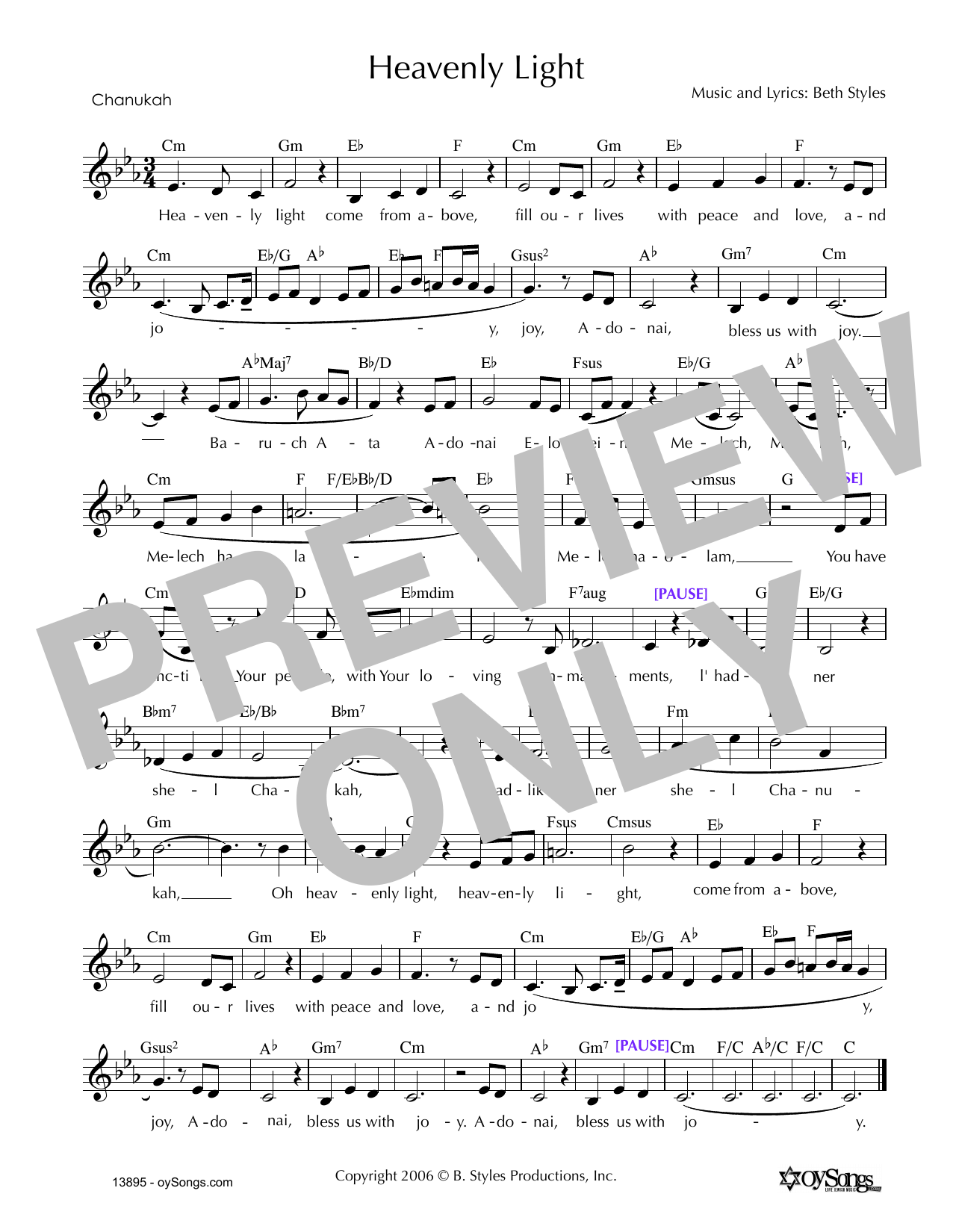 Heavenly Light (Chanukah) (Lead Sheet / Fake Book) von Beth Styles