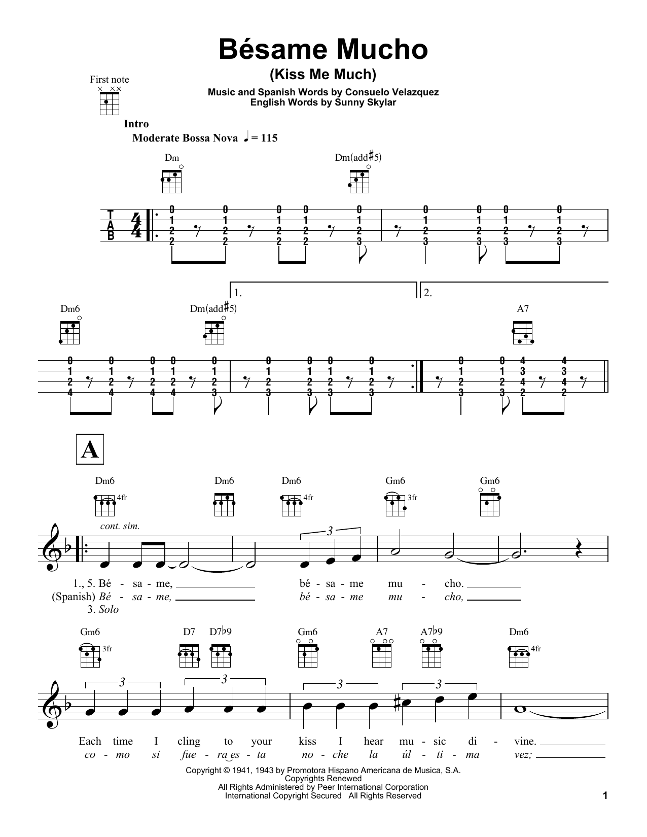 Bsame Mucho (Kiss Me Much) (Ukulele) von Consuelo Velazquez