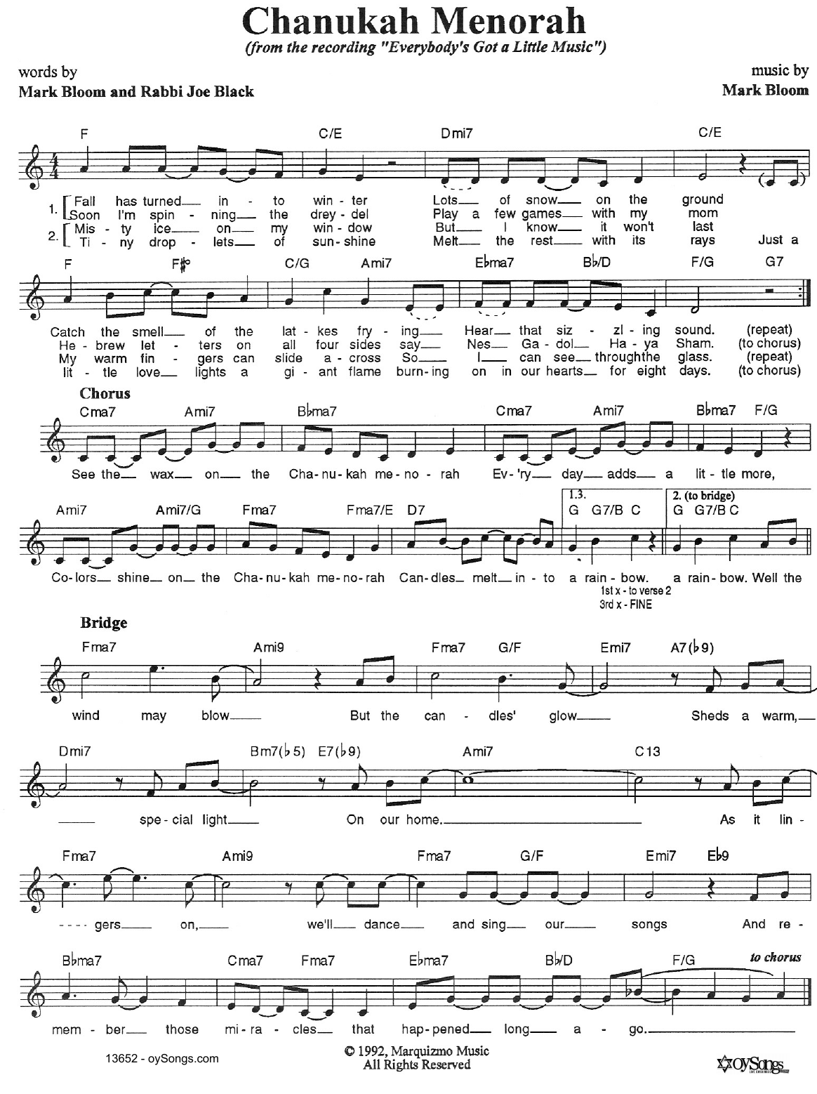 Chanukah Menorah (Lead Sheet / Fake Book) von Joe Black