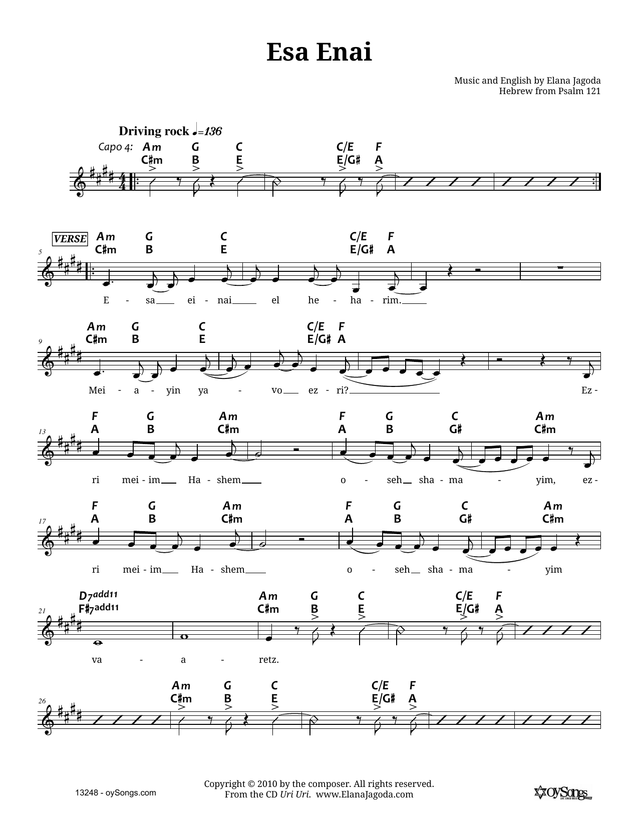 Esa Enai (Lead Sheet / Fake Book) von Elana Jagoda