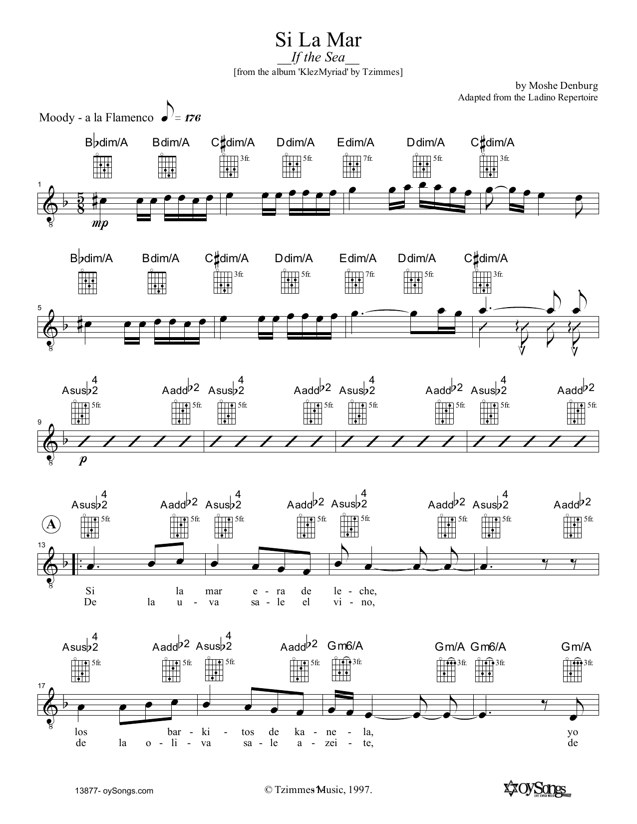 Si La Mar (Lead Sheet / Fake Book) von Moshe Denburg