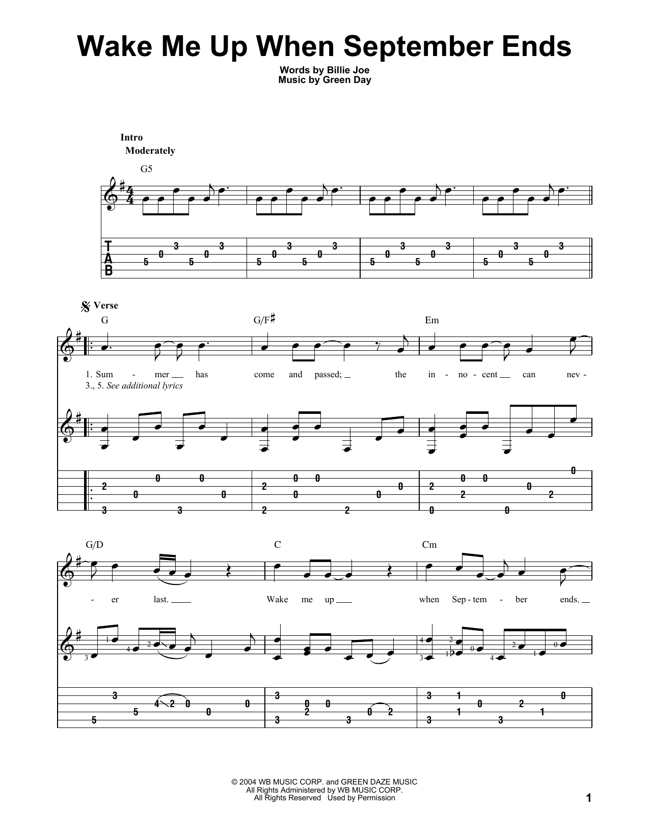 Wake Me Up When September Ends (Solo Guitar) von Green Day