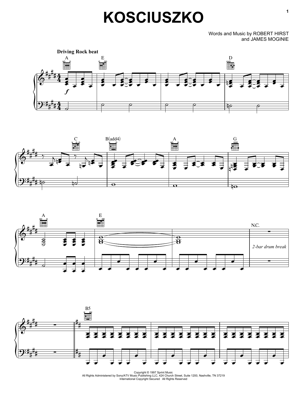 Kosciuszko (Piano, Vocal & Guitar Chords (Right-Hand Melody)) von Midnight Oil