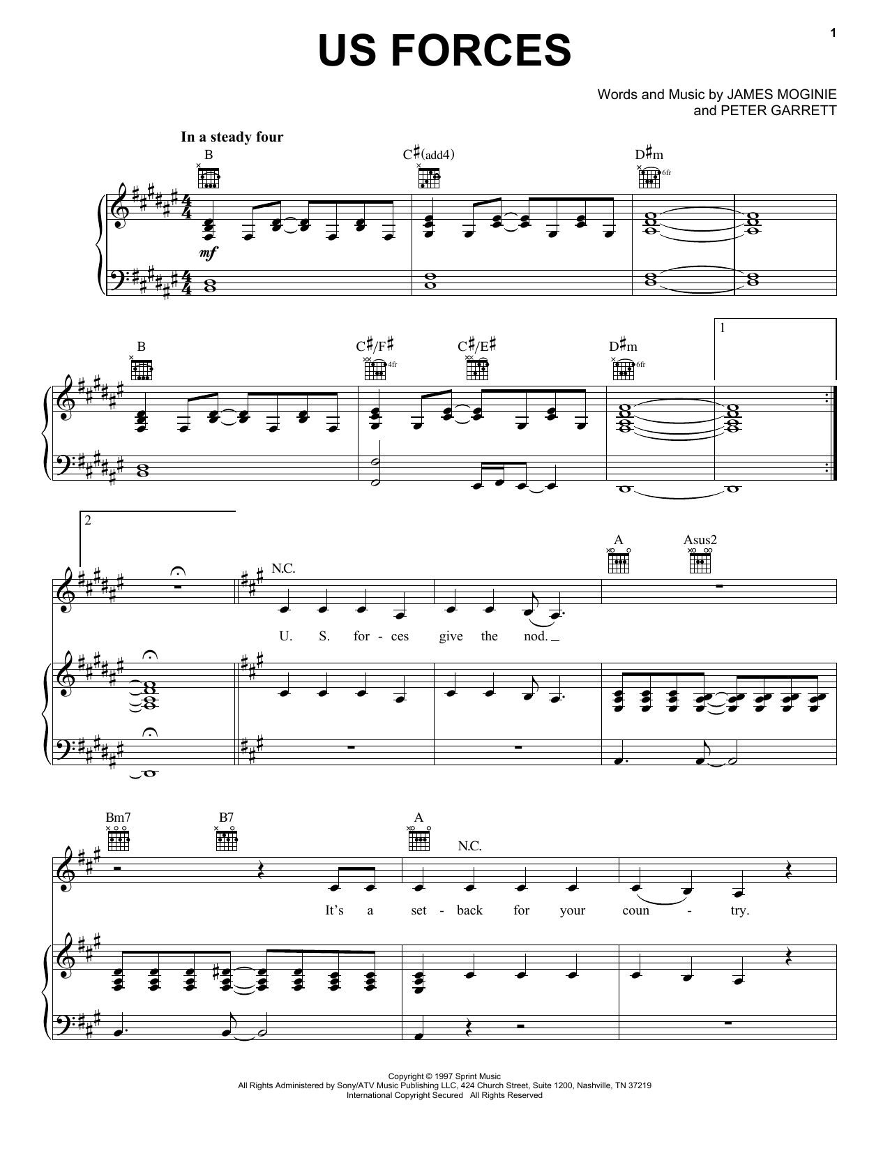 US Forces (Piano, Vocal & Guitar Chords (Right-Hand Melody)) von Midnight Oil
