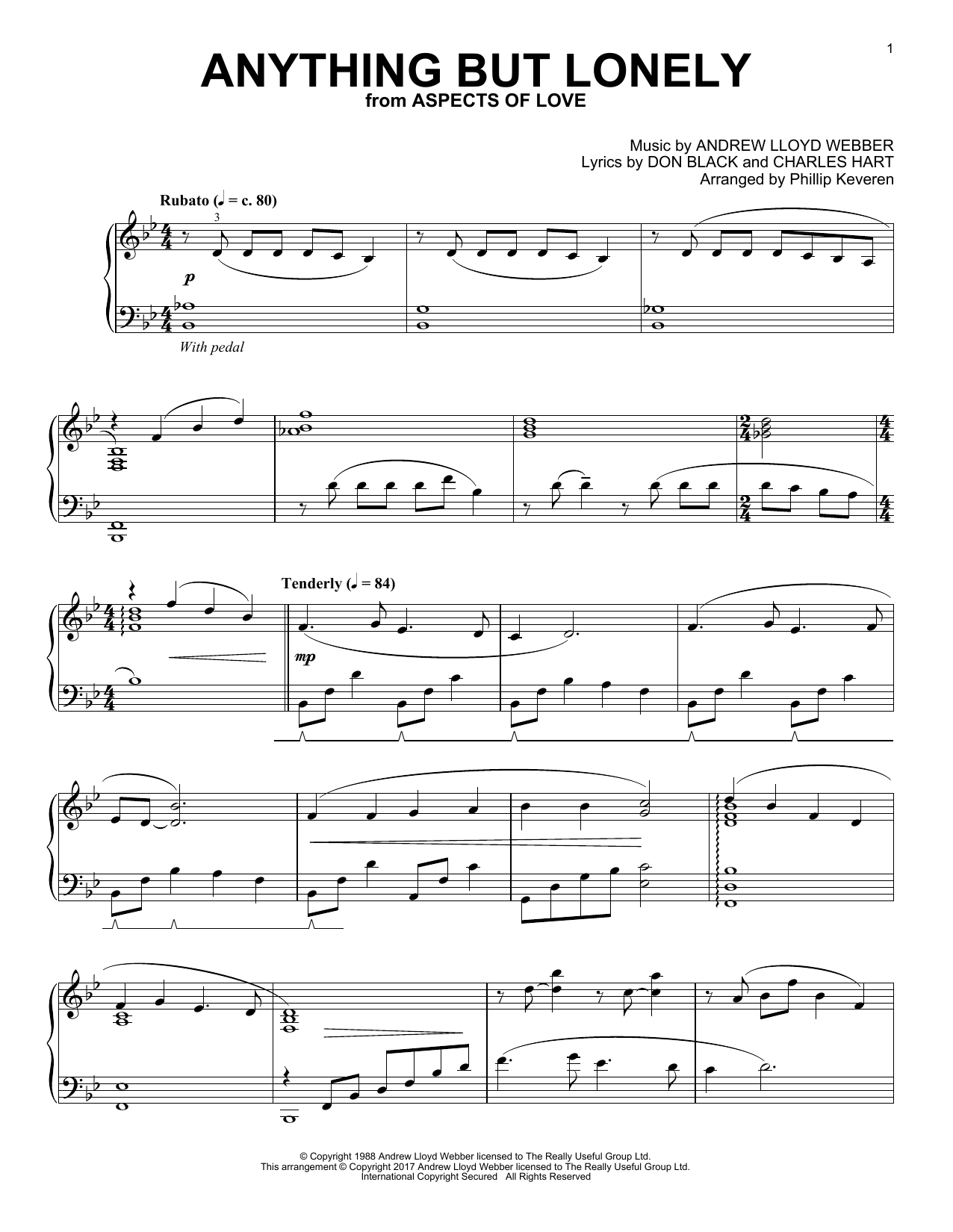 Anything But Lonely (from Aspects Of Love) (arr. Phillip Keveren) (Piano Solo) von Andrew Lloyd Webber