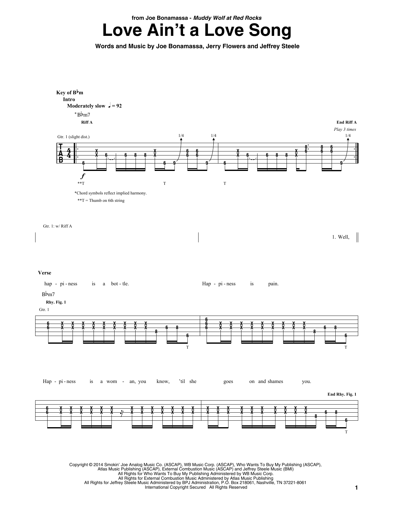 Love Ain't A Love Song (Guitar Rhythm Tab) von Joe Bonamassa