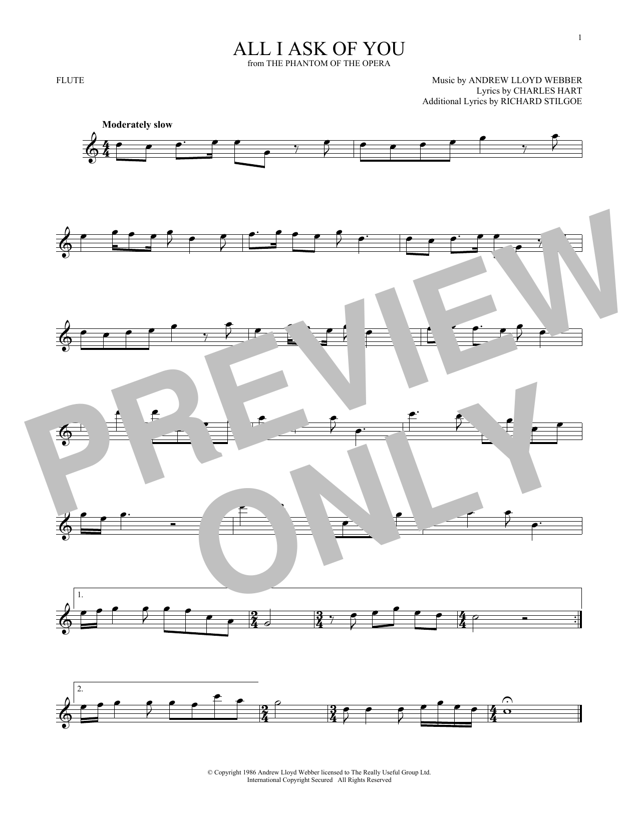 All I Ask Of You (from The Phantom Of The Opera) (Flute Solo) von Andrew Lloyd Webber