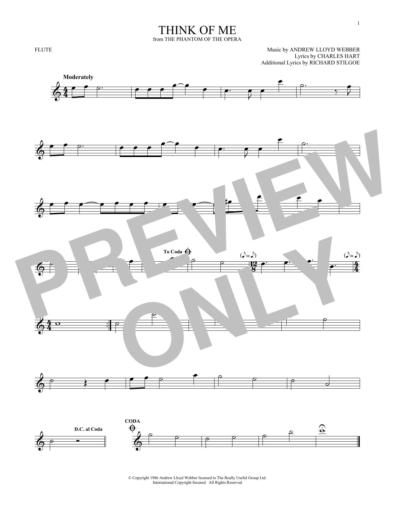 Think Of Me (from The Phantom Of The Opera) (Flute Solo) von Andrew Lloyd Webber