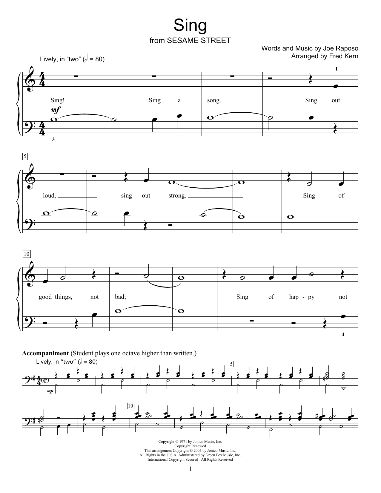 Sing (from Sesame Street) (arr. Fred Kern) (Educational Piano) von Carpenters