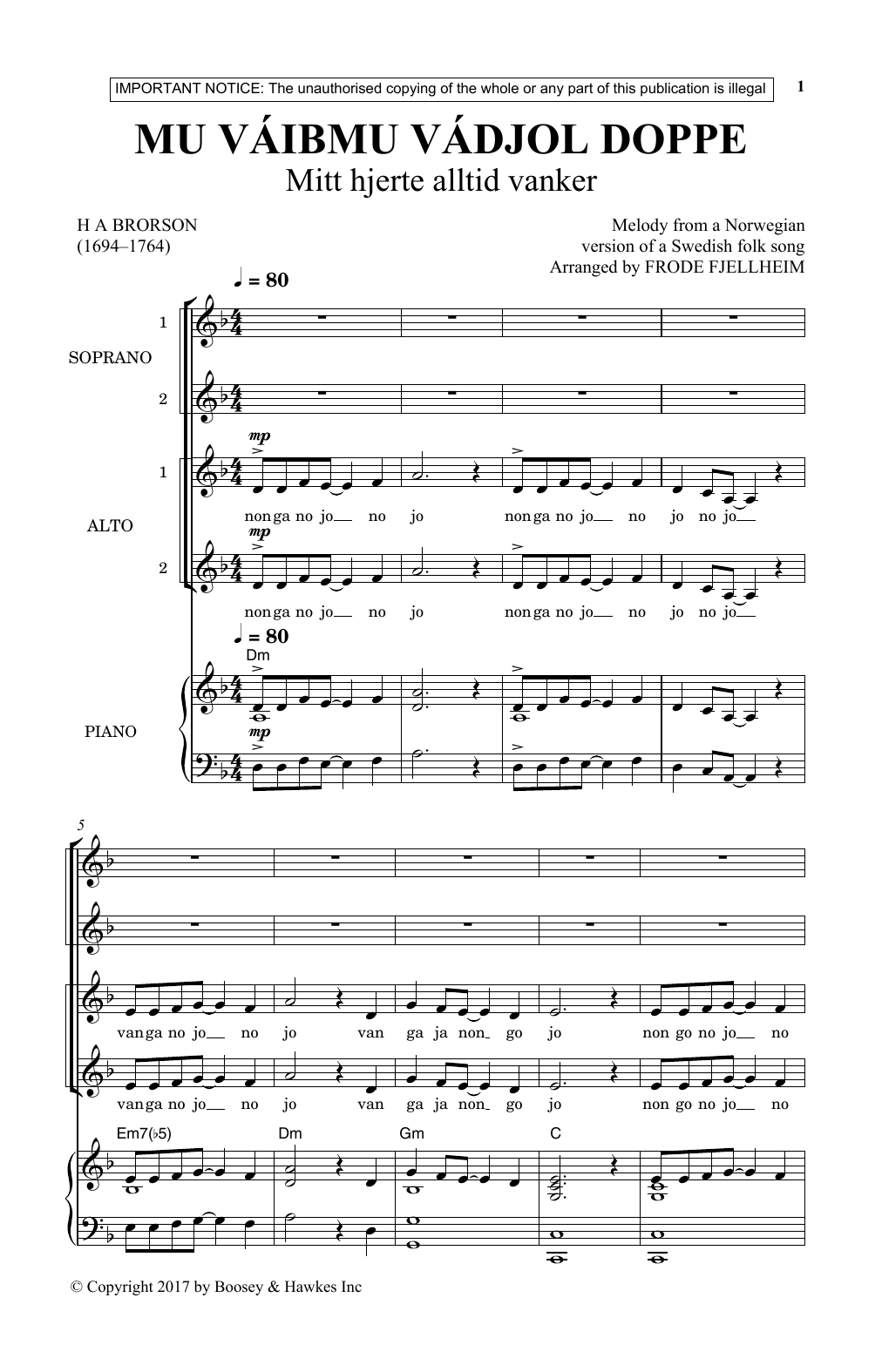 Mu Vaibmu Vadjol Doppe (SSA Choir) von Frode Fjellheim