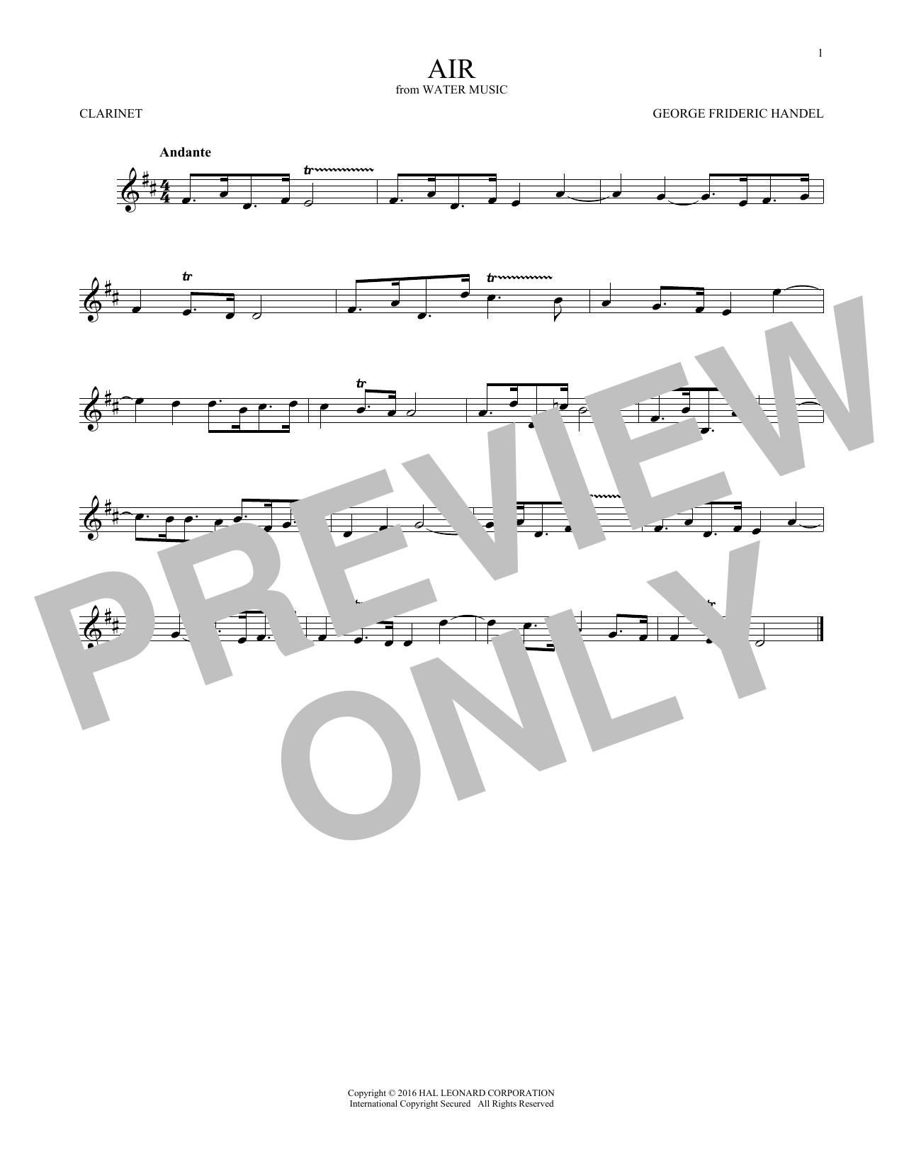 Air (Clarinet Solo) von George Frideric Handel