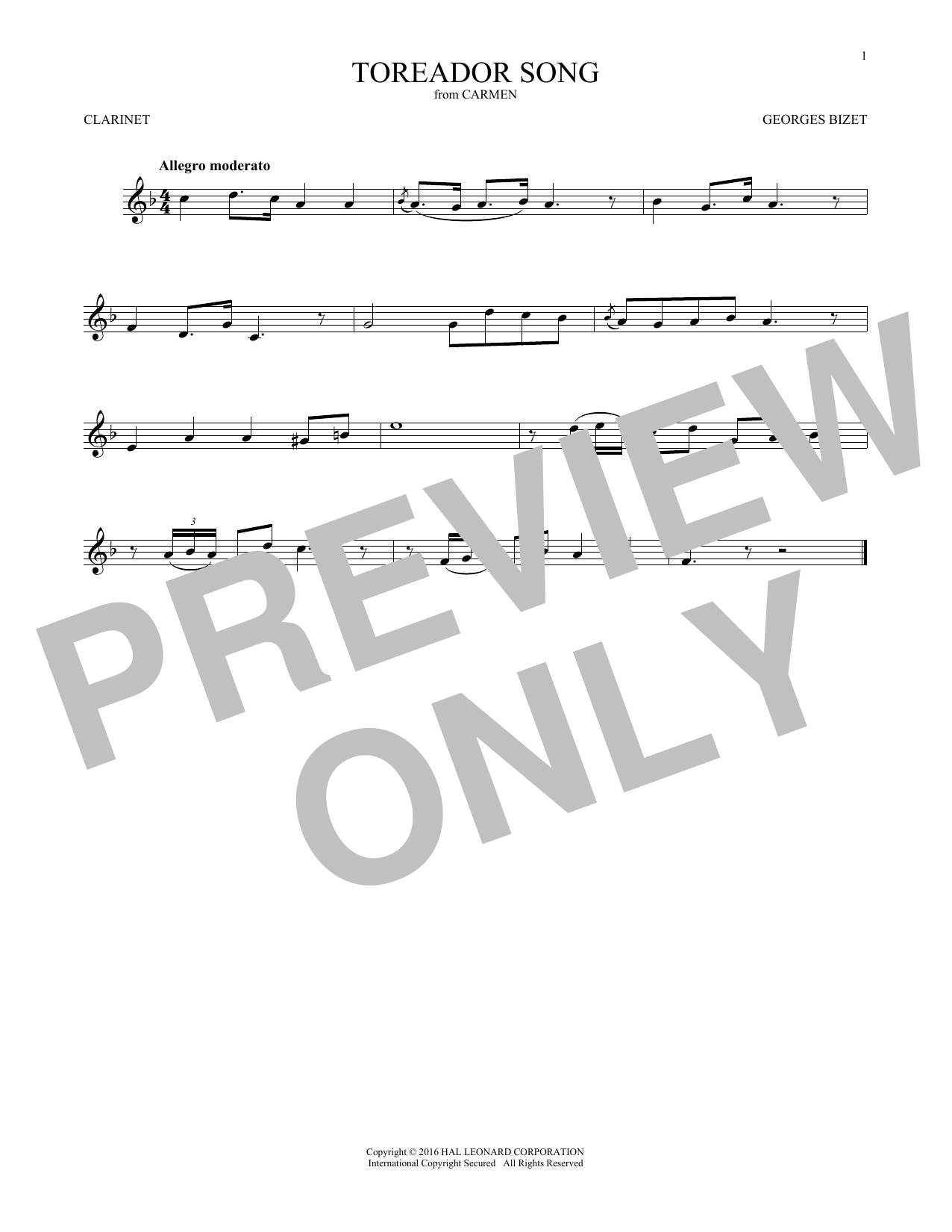 Toreador Song (Clarinet Solo) von Georges Bizet