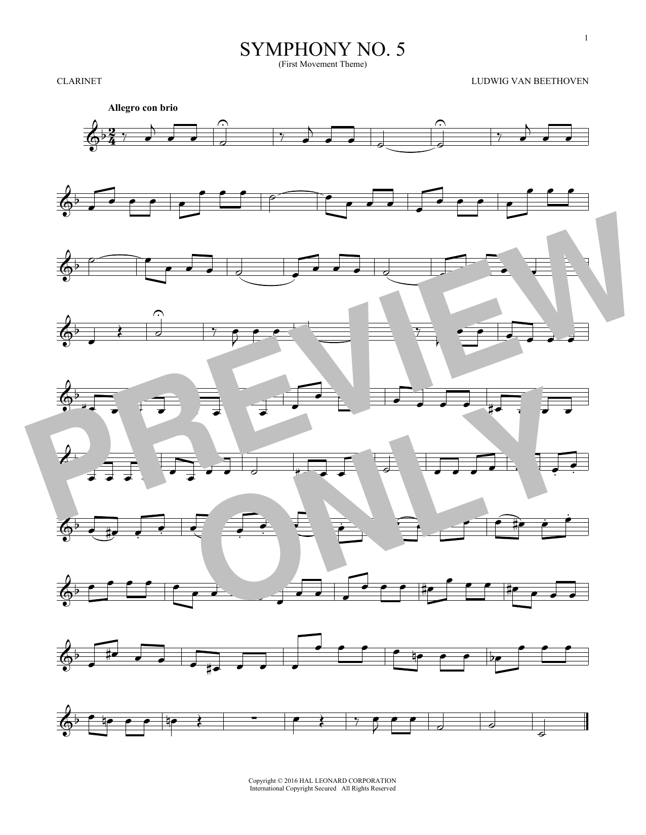 Symphony No. 5 In C Minor, First Movement Excerpt (Clarinet Solo) von Ludwig van Beethoven