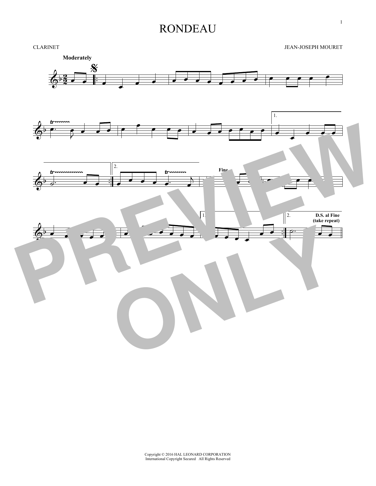 Fanfare Rondeau (Clarinet Solo) von Jean-Joseph Mouret