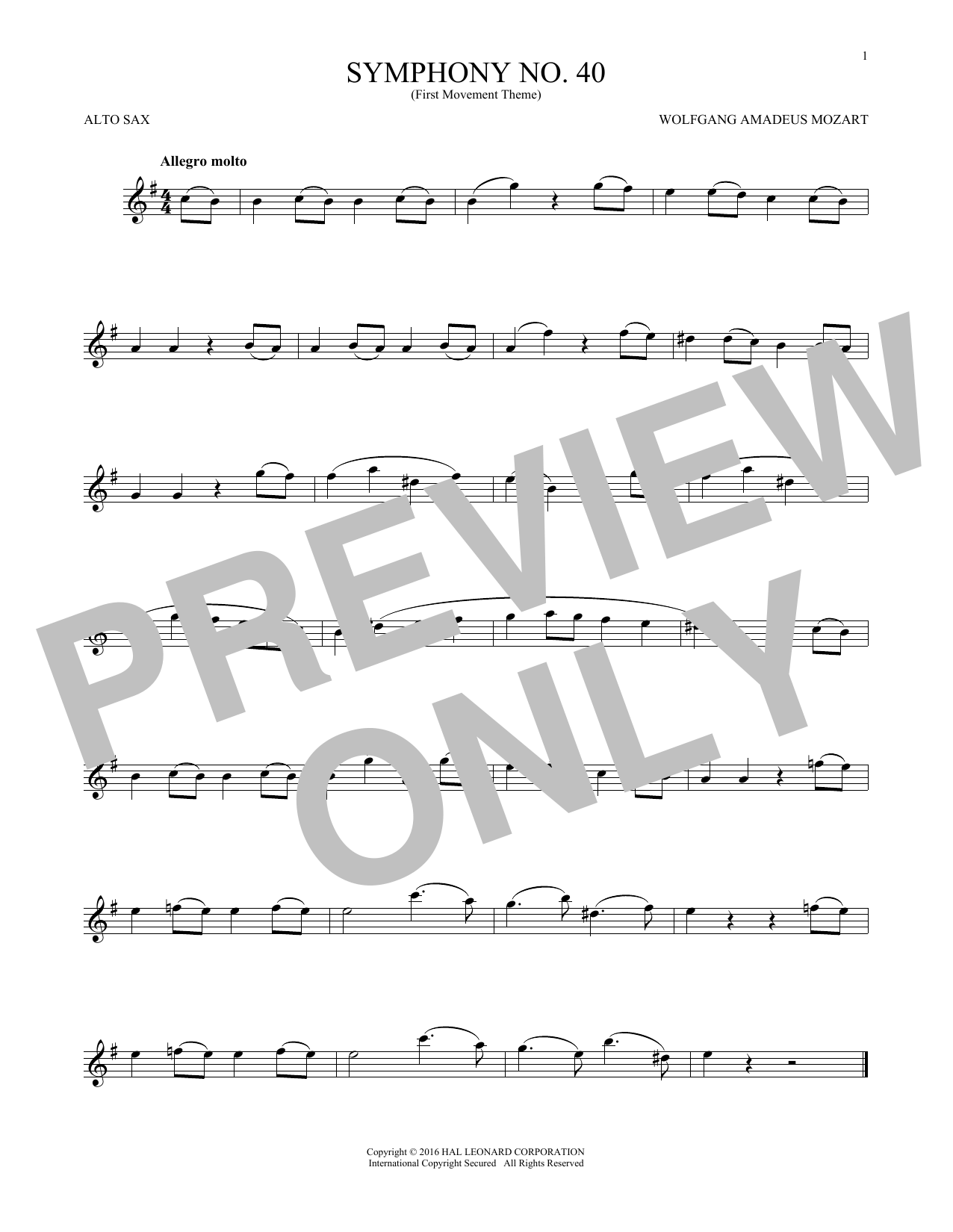 Symphony No. 40 In G Minor, First Movement Excerpt (Alto Sax Solo) von Wolfgang Amadeus Mozart