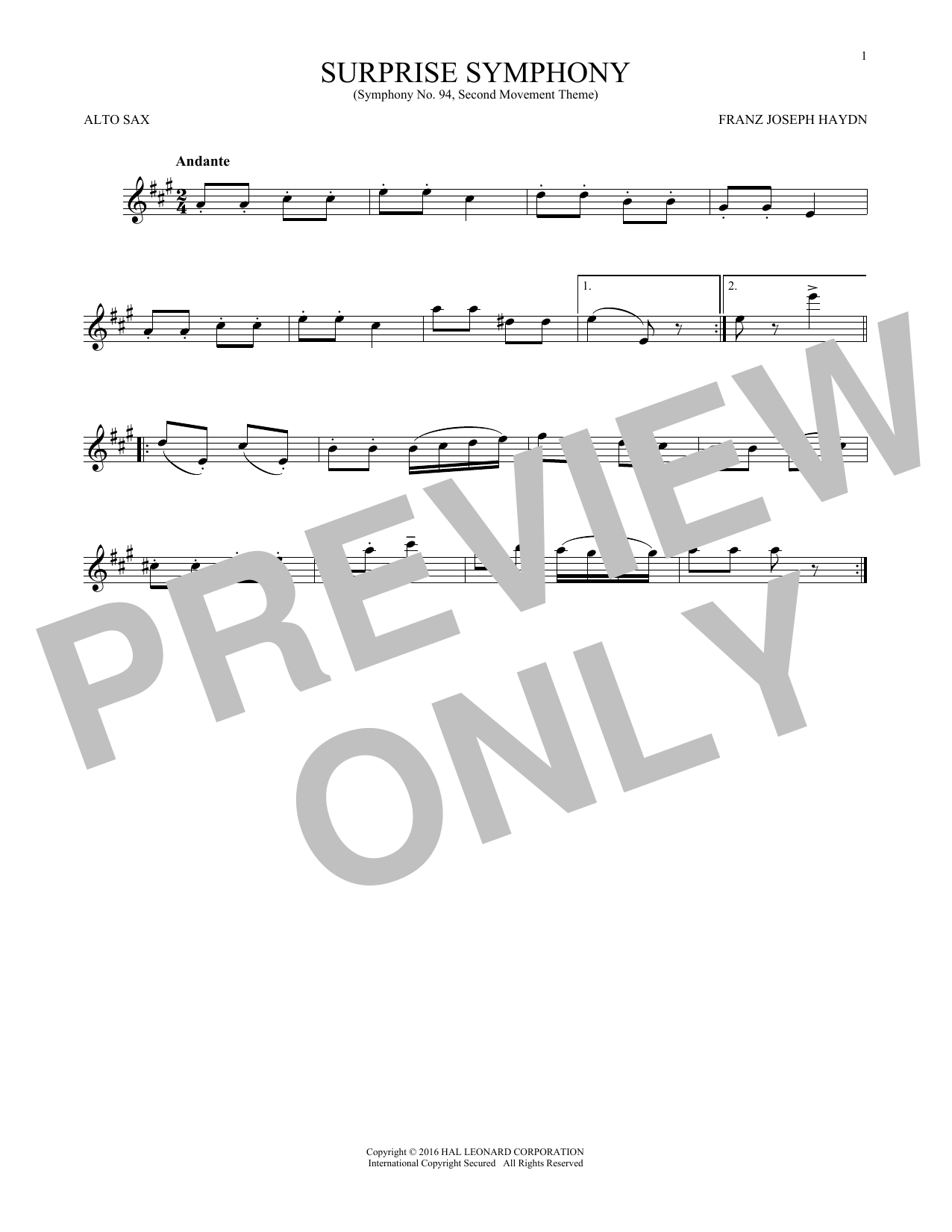 The Surprise Symphony (Alto Sax Solo) von Franz Joseph Haydn