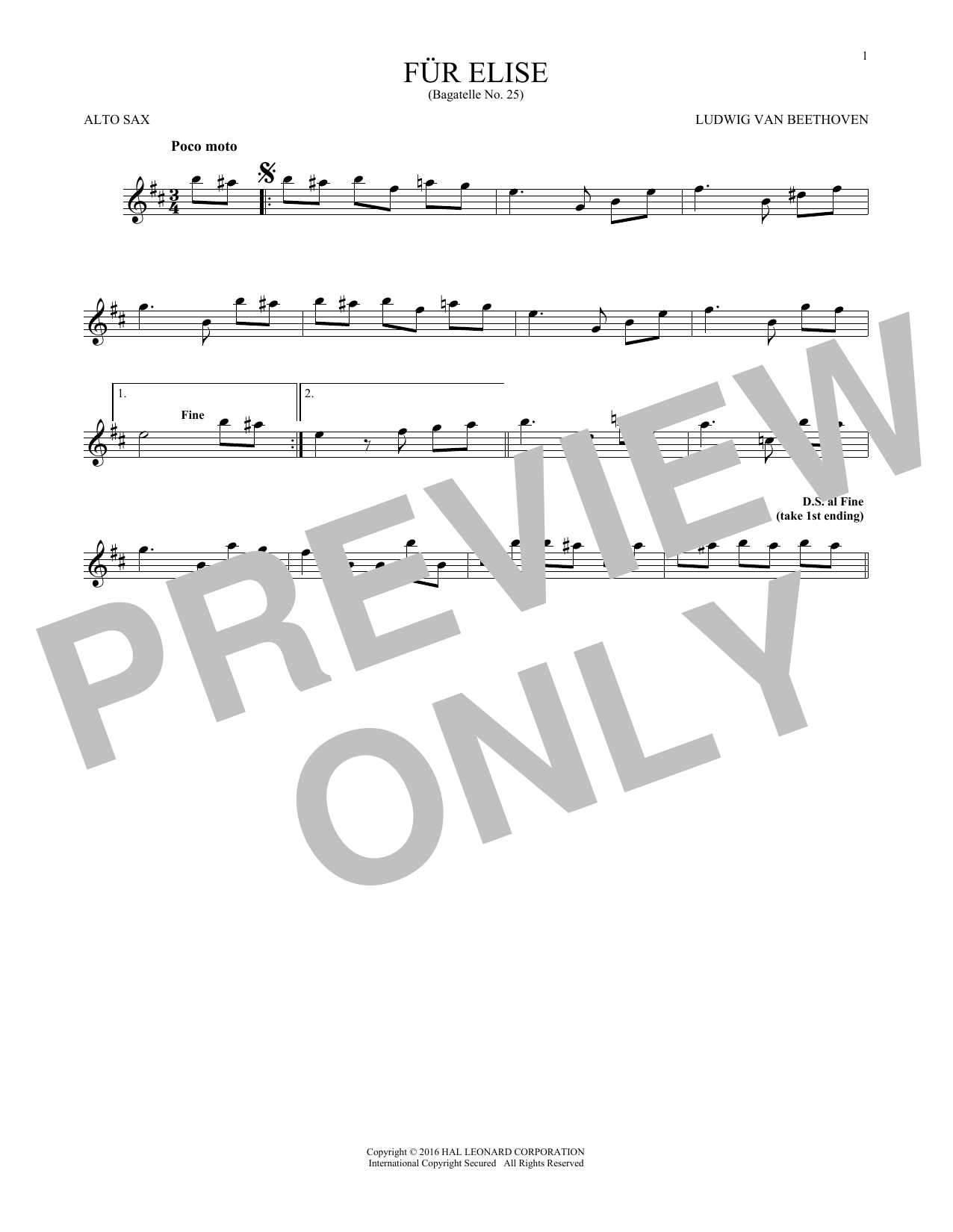 Fur Elise, WoO 59 (Alto Sax Solo) von Ludwig van Beethoven
