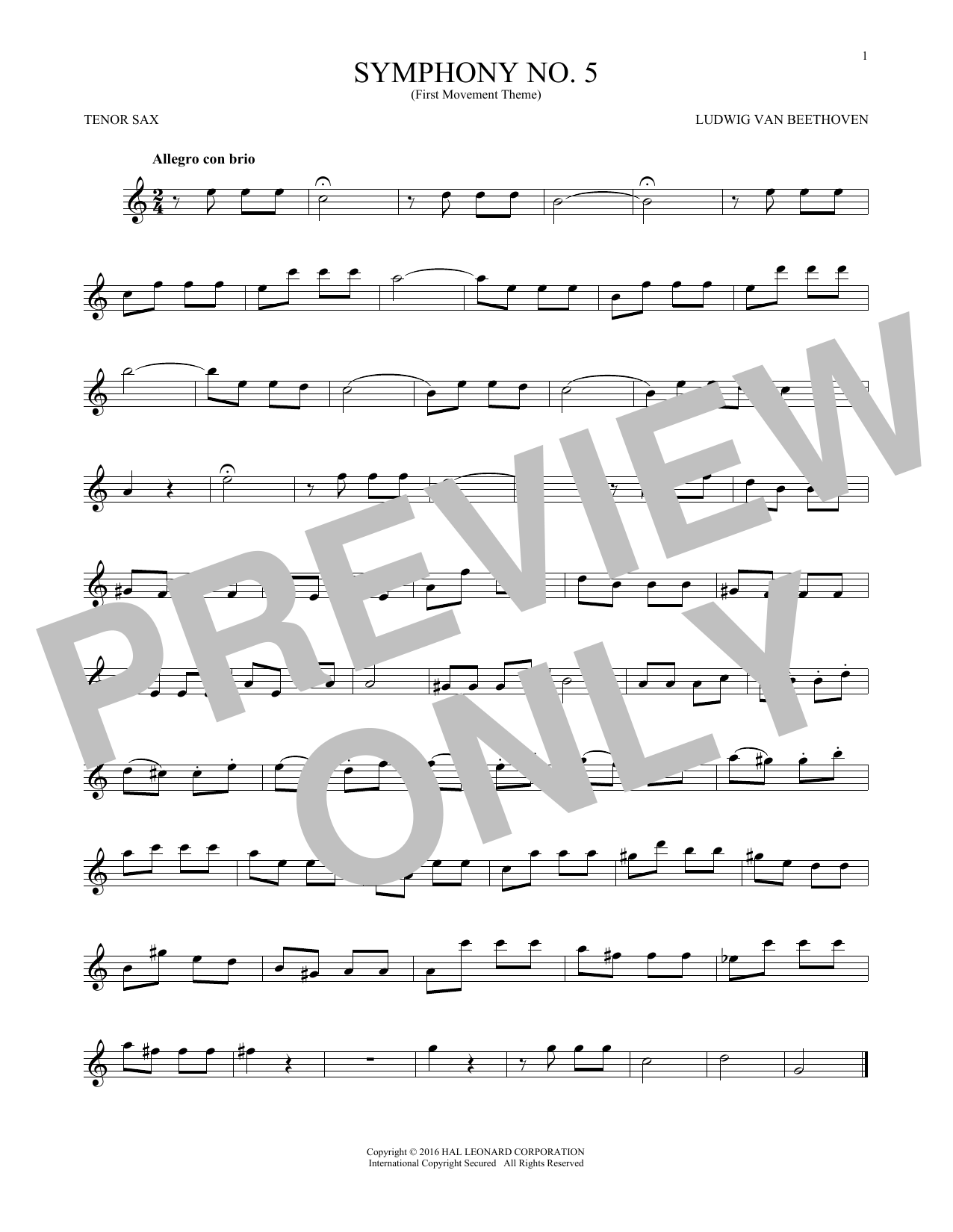 Symphony No. 5 In C Minor, First Movement Excerpt (Tenor Sax Solo) von Ludwig van Beethoven