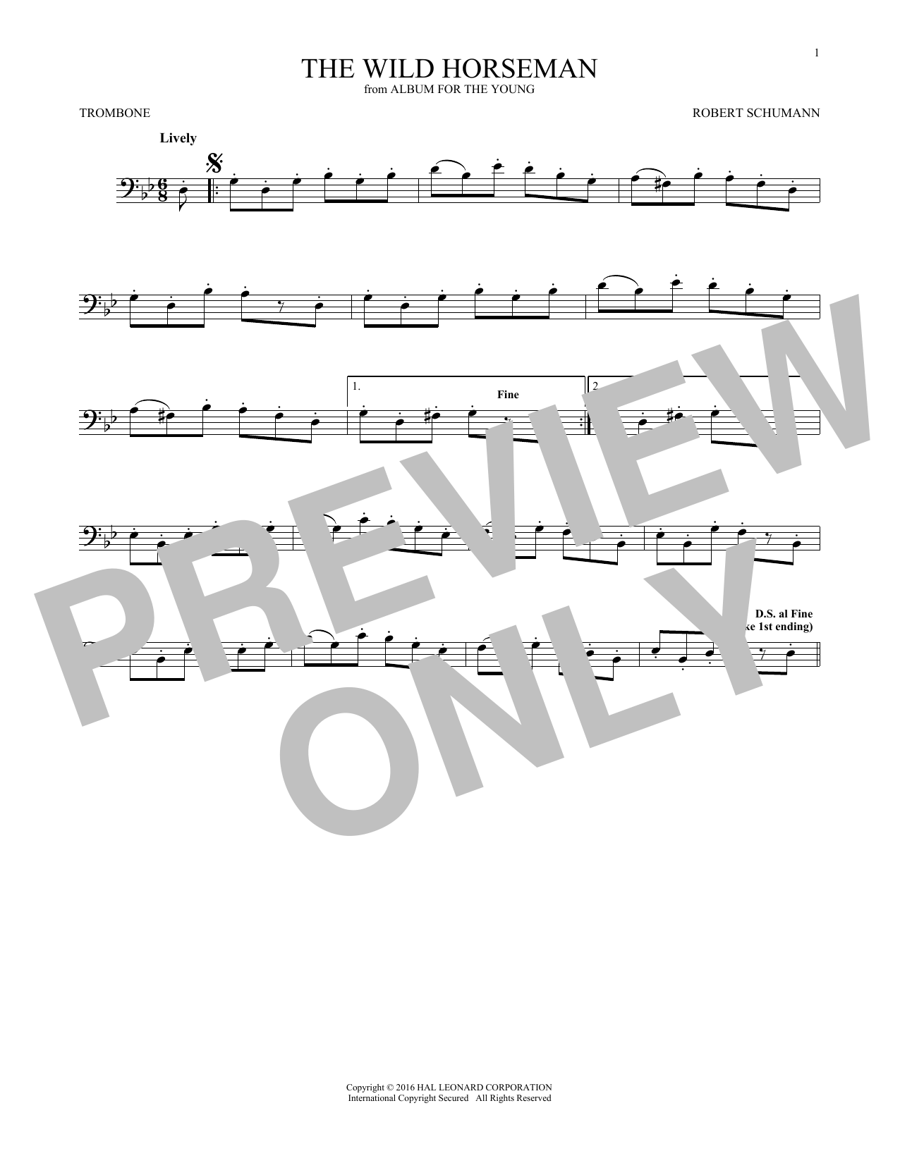 The Wild Horseman (Wilder Reiter), Op. 68, No. 8 (Trombone Solo) von Robert Schumann