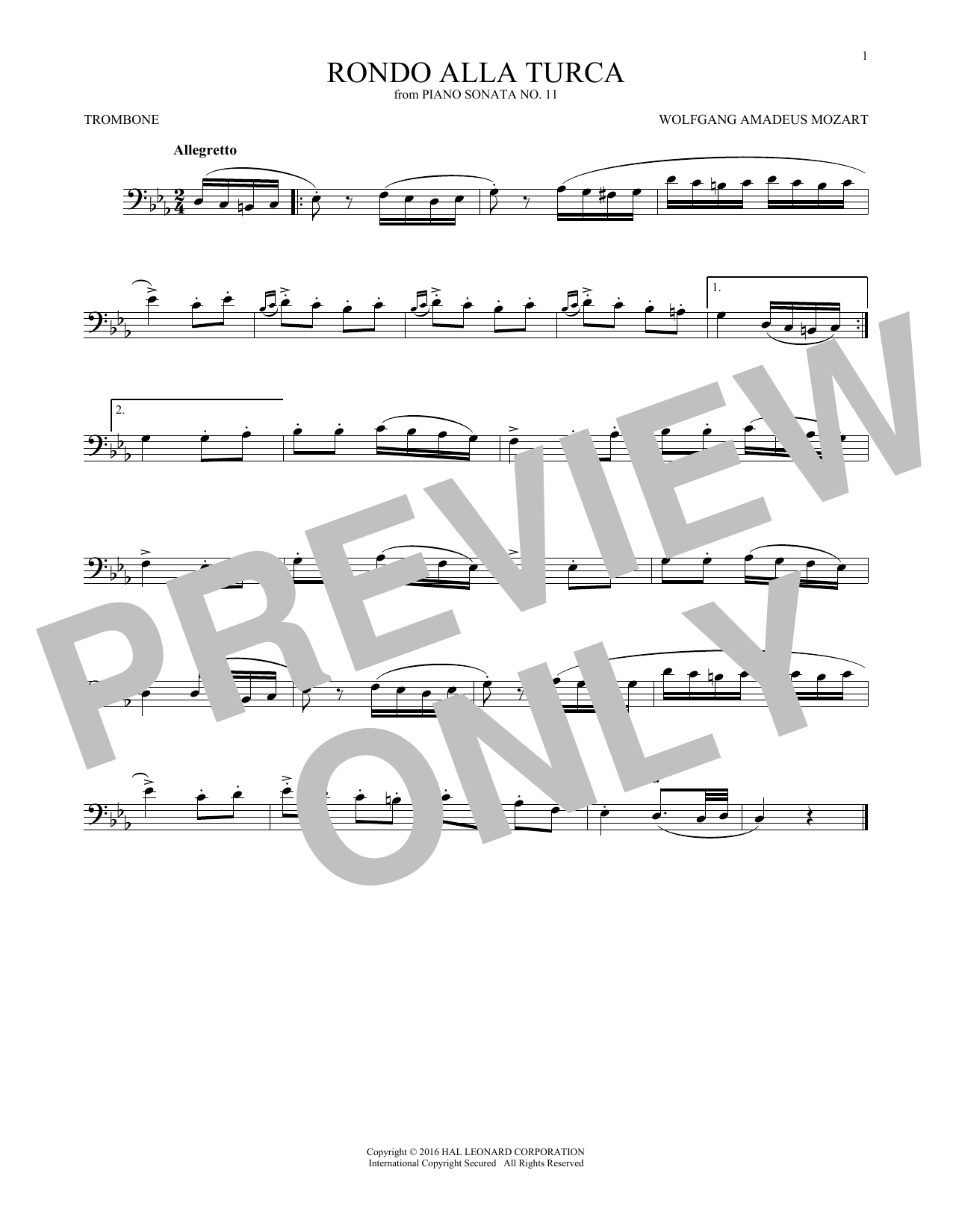 Rondo Alla Turca (Trombone Solo) von Wolfgang Amadeus Mozart