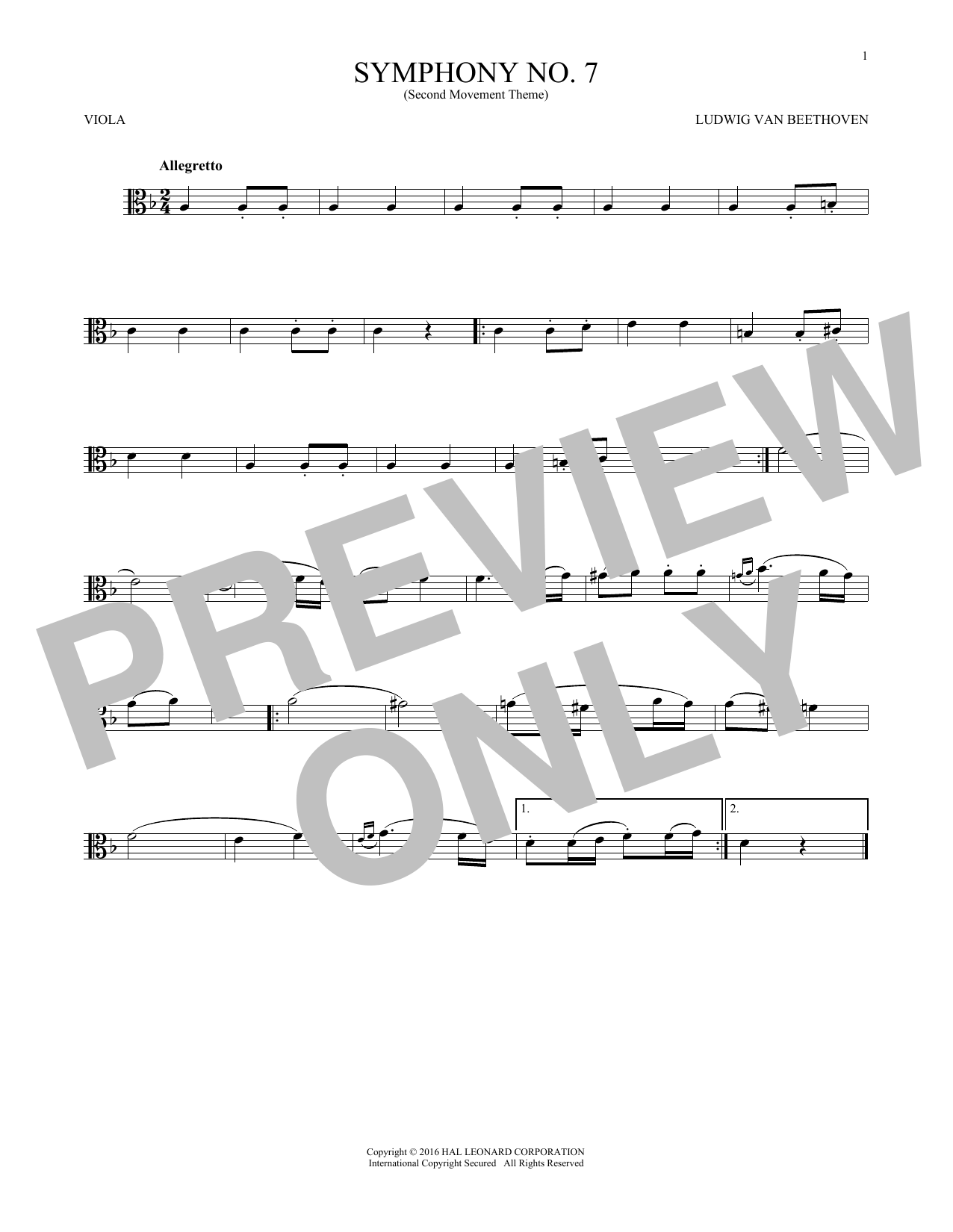 Symphony No. 7 In A Major, Second Movement (Allegretto) (Viola Solo) von Ludwig van Beethoven