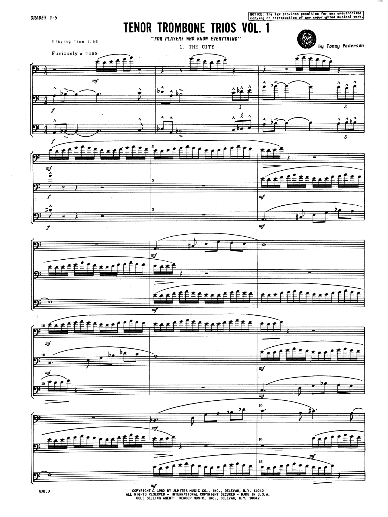 Tenor Trombone Trios, Volume 1 - Full Score (Brass Ensemble) von Tommy Pederson