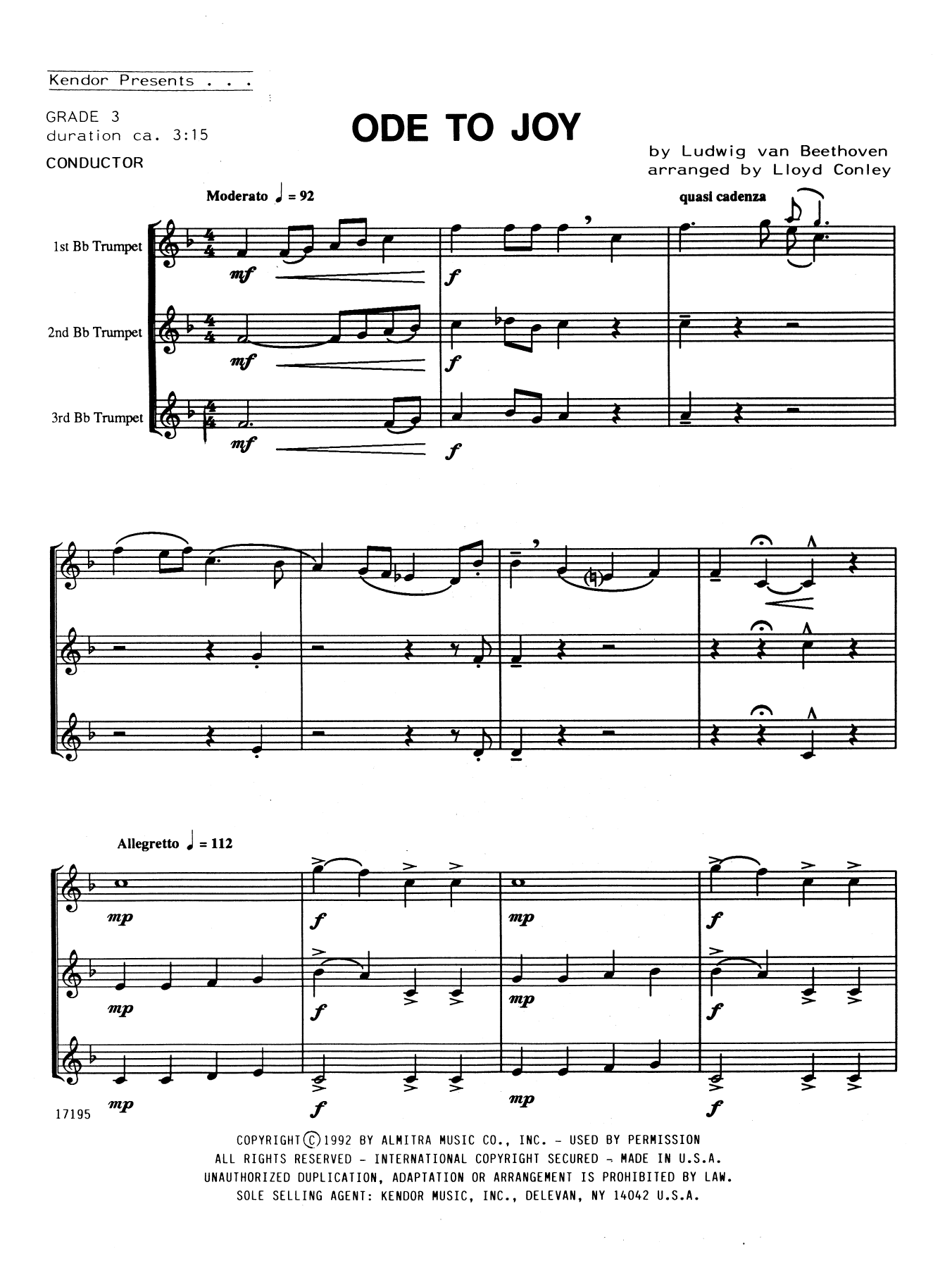 Ode To Joy - Full Score (Brass Ensemble) von Lloyd Conley